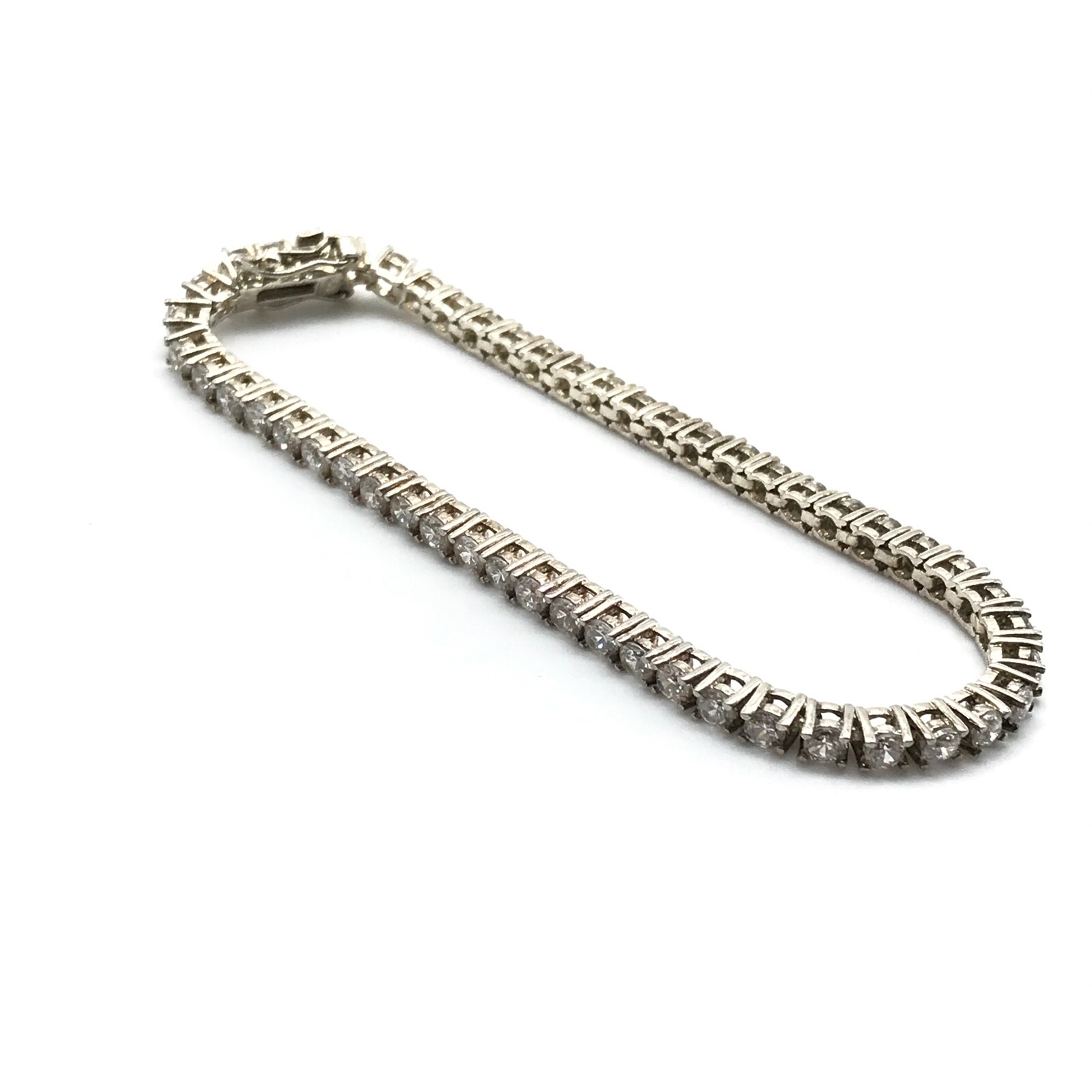925 Sterling Silver Signed DBJ Vintage Clear CZ Tennis Bracelet 7.25″