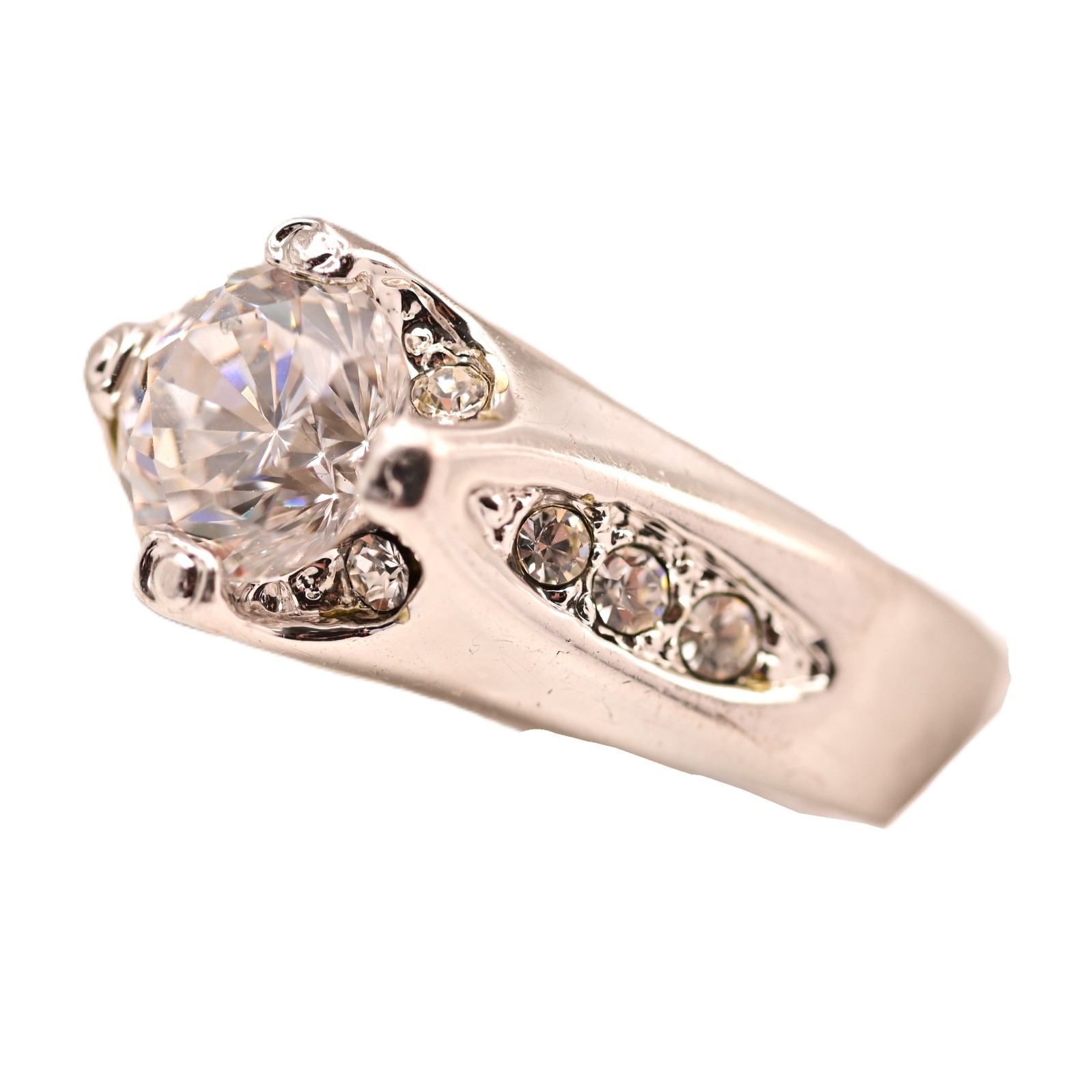 Antique Original Vintage Deco Designer Silver Moissanite Gemstone Estate Ring