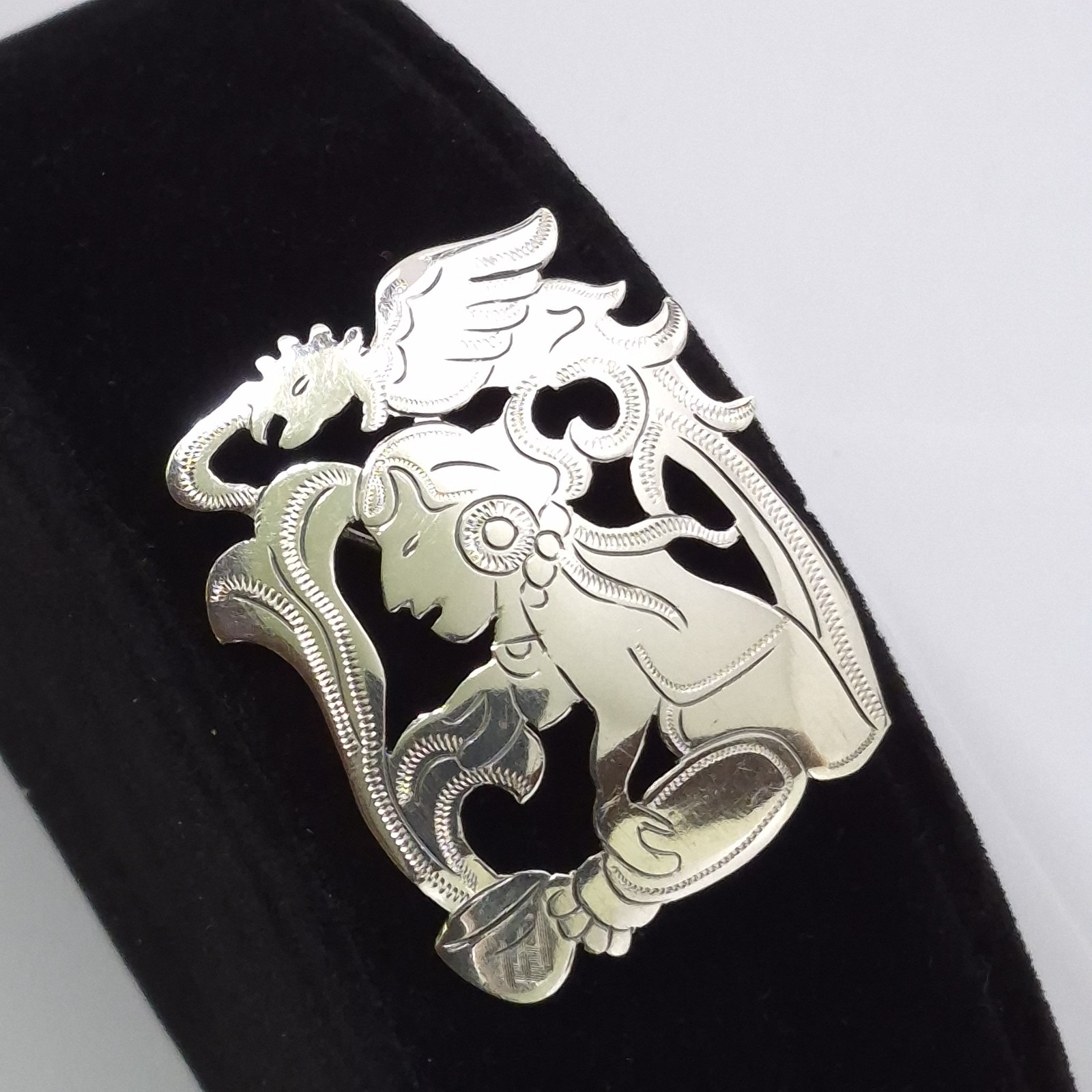 Vintage La Dama Guatemala 900 Fine Silver Mayan Quetzal Bird 1.5” Pin Brooch