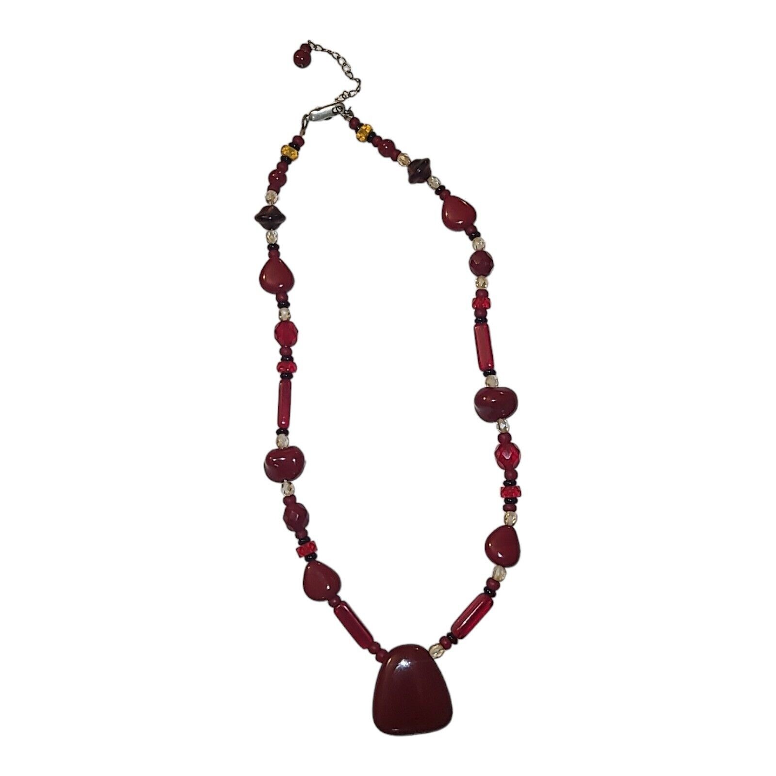 Vintage Sterling Silver 925 Red & Black Glass Beaded Collar Necklace 15″-17″