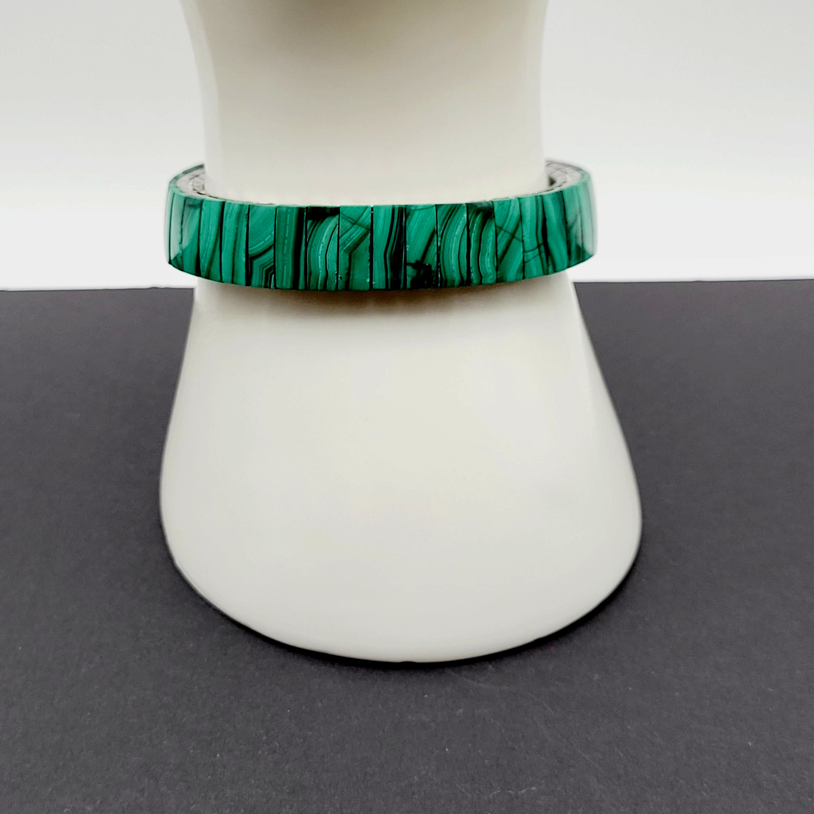 Malachite Stone Green Veneer Panel Stainless Steel Expanding Vintage Bracelet