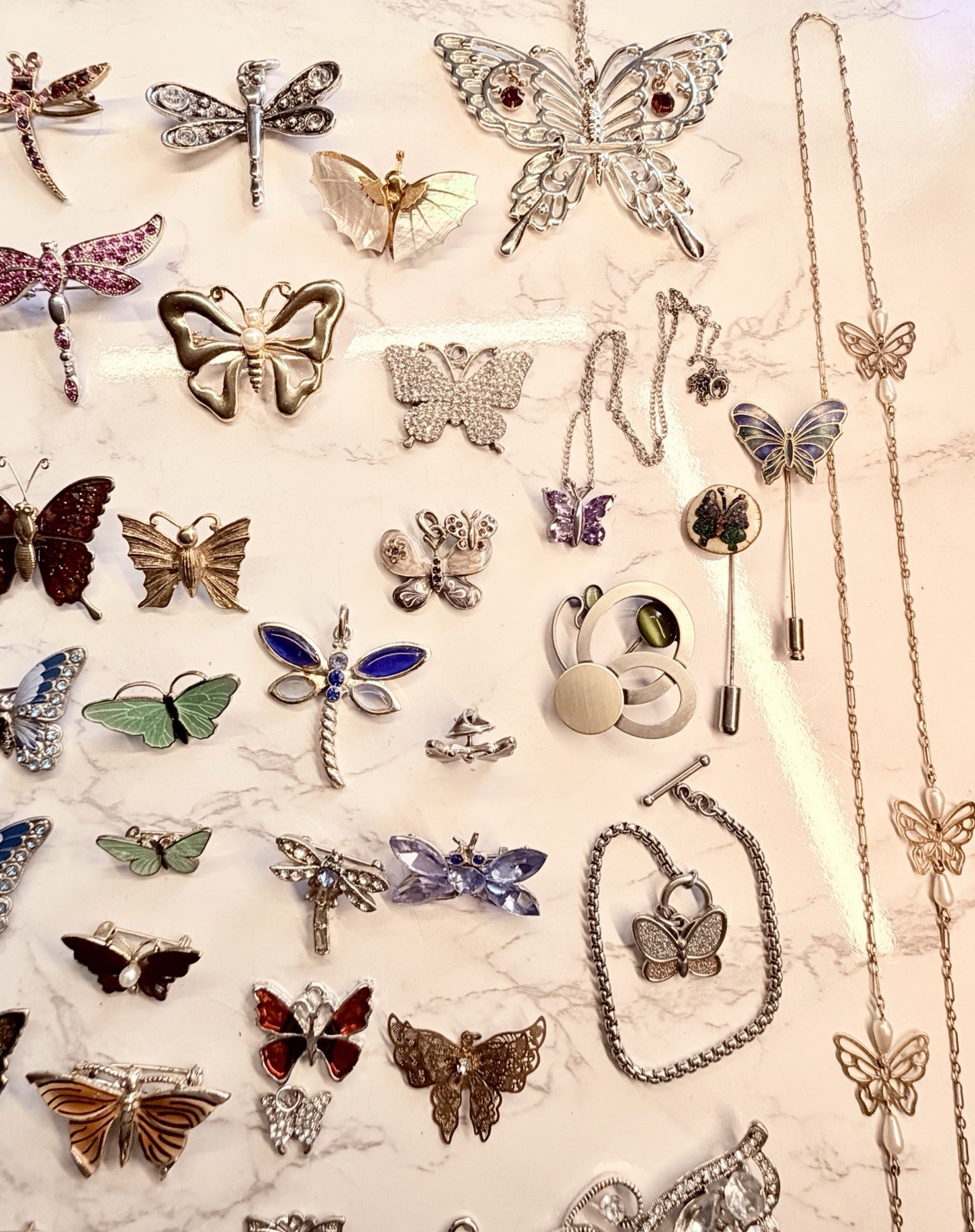 Huge Vintage Mod Butterfly Jewelry Brooch Lot Rhinestone Enamel Signed Unsigned