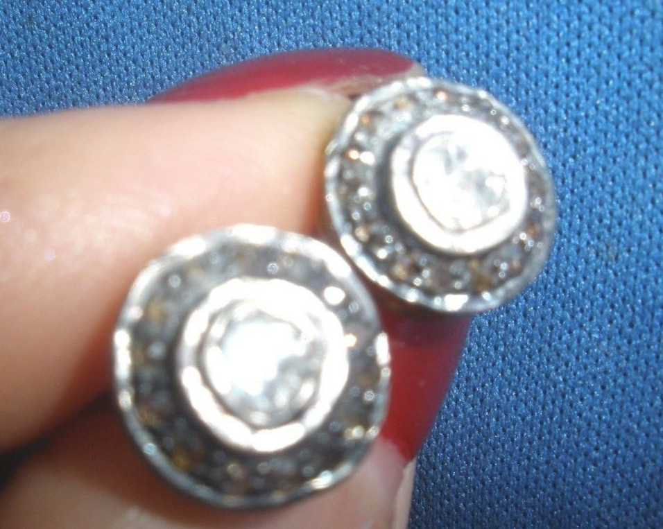 RADIANT GENUINE REAL 1 CT ROSE CUT DIAMOND ANTIQUE STUD 14K EARRINGS