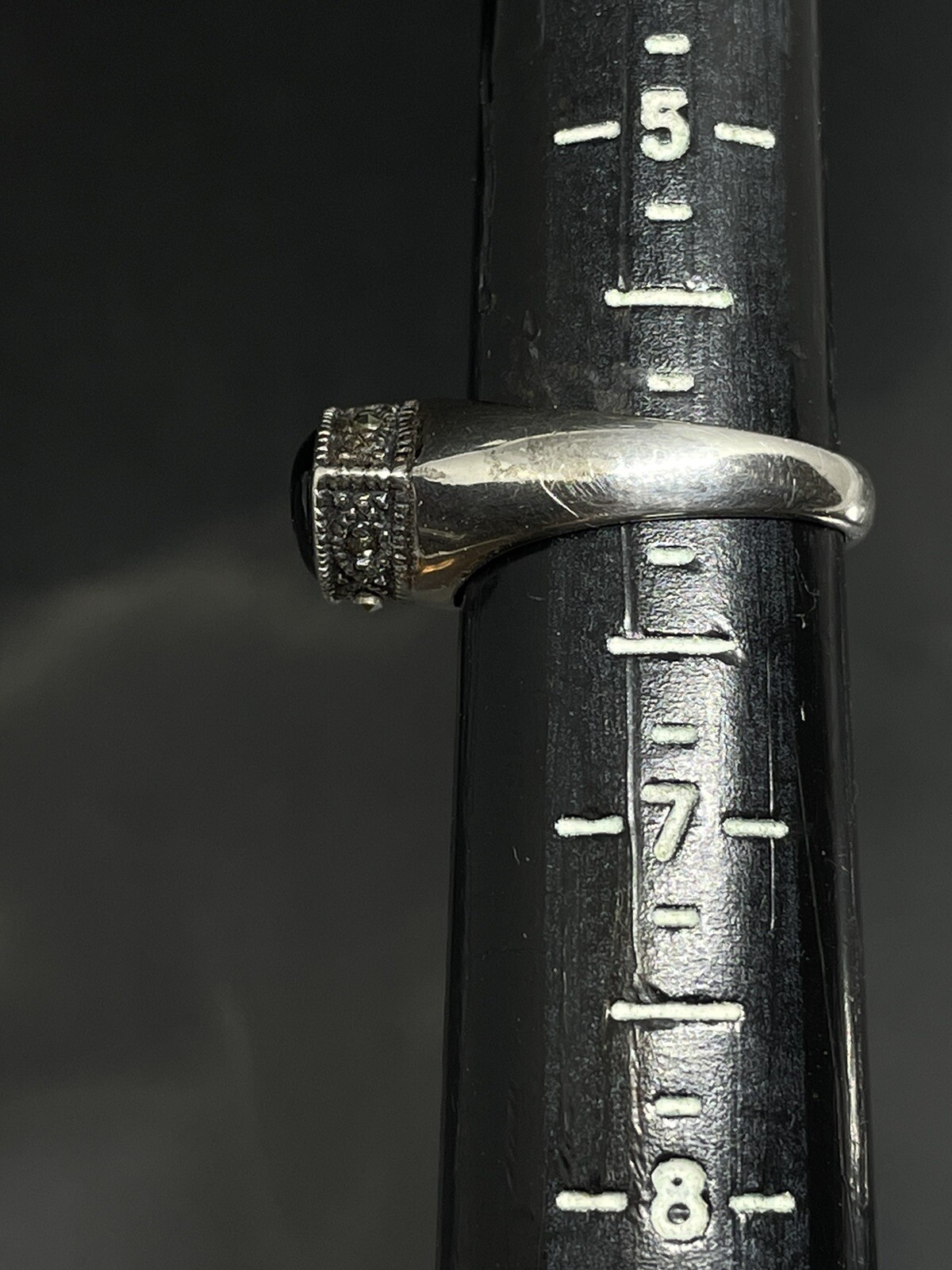 Vintage Signed CW Sterling Silver 925 Black Onyx Marcasites 6 Ring 4.38g