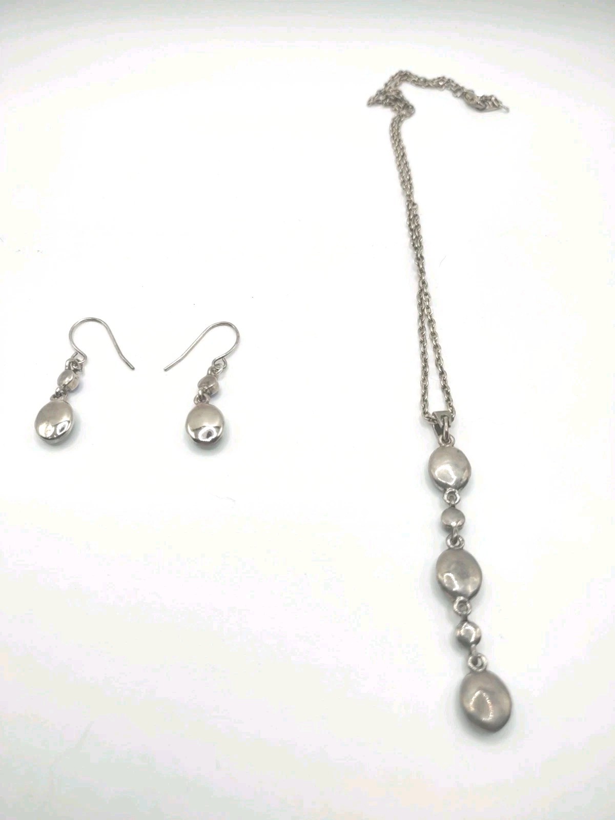 Silver Tone Necklace pierced Earrings blue Iridescent Stones Fashion Jewelry