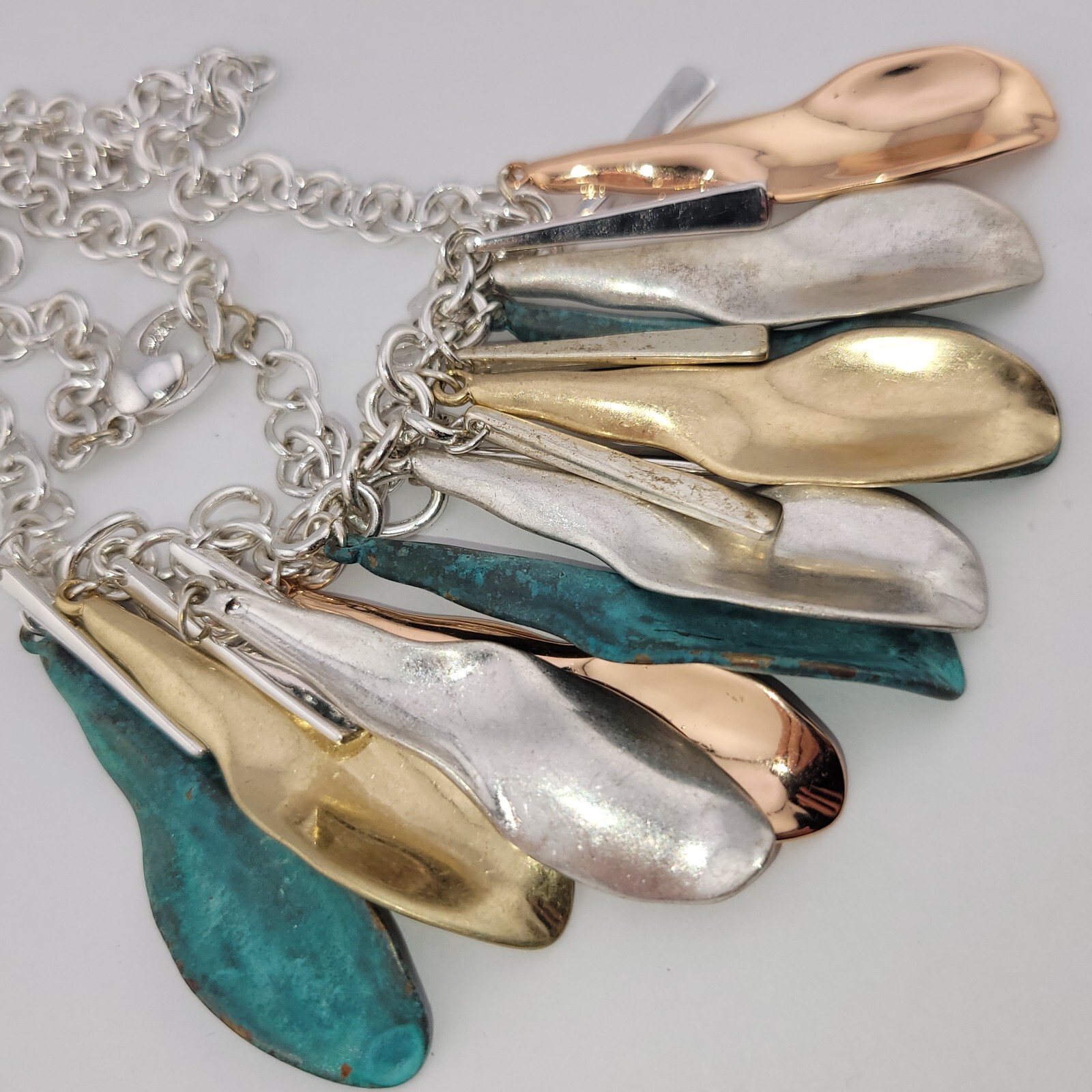 Vintage Signed RLM Robert Lee Morris 🥄Spoon Necklace Oxidized Brass Silver Gold