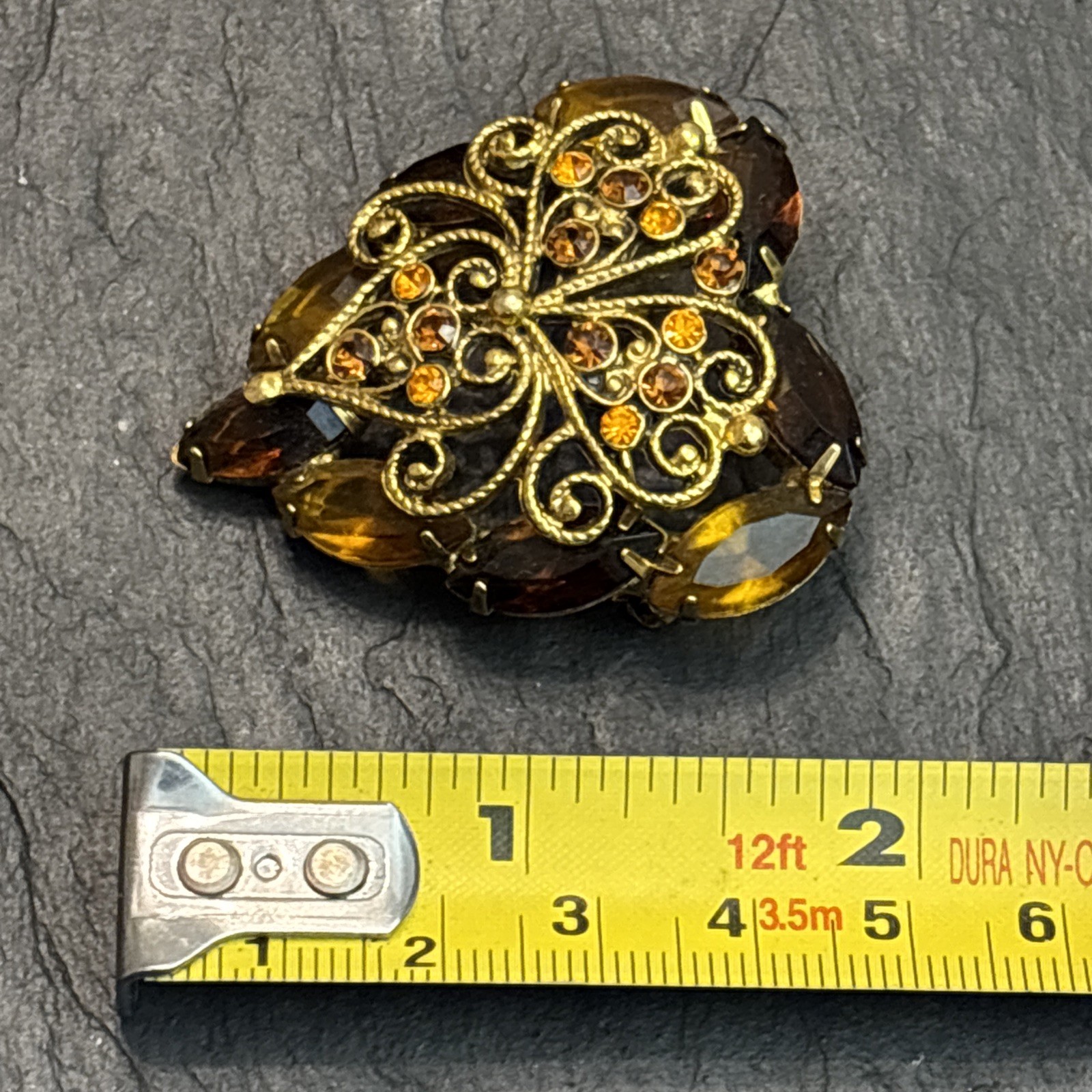 Juliana Delizza Elster Vintage Fall Heart Design Brooch Glass Gold Plated 5c