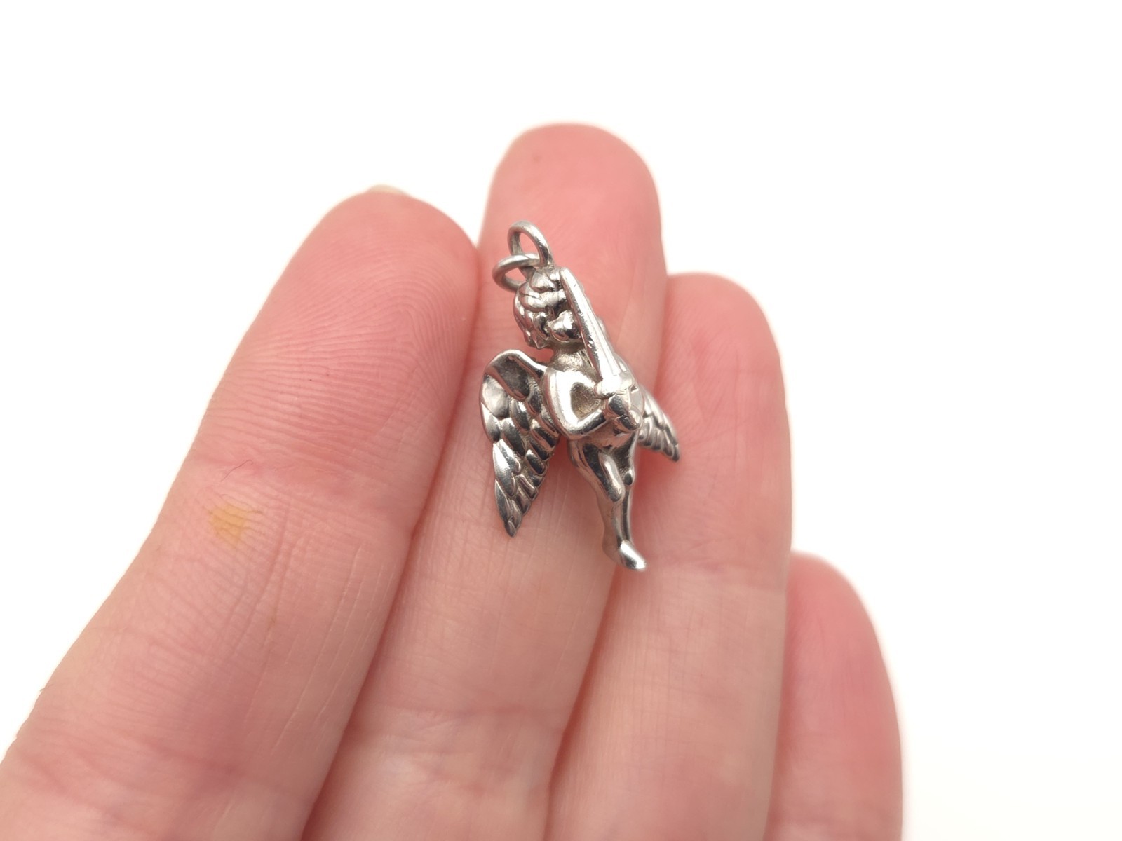 Vintage Sterling Silver Signed Guardian Angel w/ Sword Cherub Charm Pendant