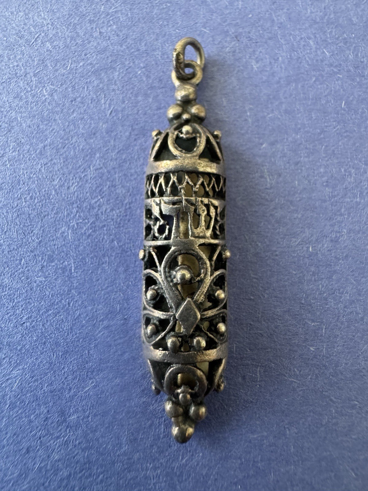 Antique 1900s RARE Judaica Sterling Silver Mezuzah Pendant Hebrew Scroll Amulet