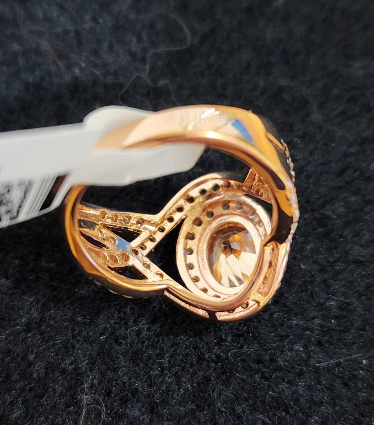 Champagne Brown & White Cubic Zirconia 18k Rose Gold, Sterling Silver Ring, Sz 5