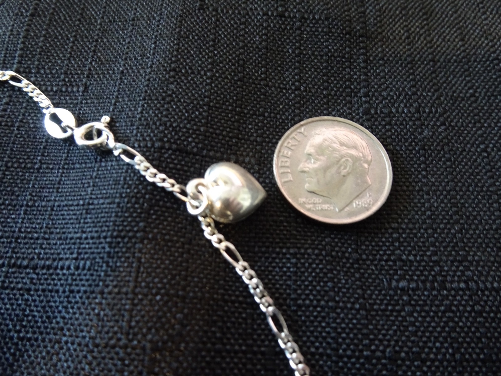 #632–VINTAGE STERLING SILVER PUFF HEART BRACELET-925–ITALY