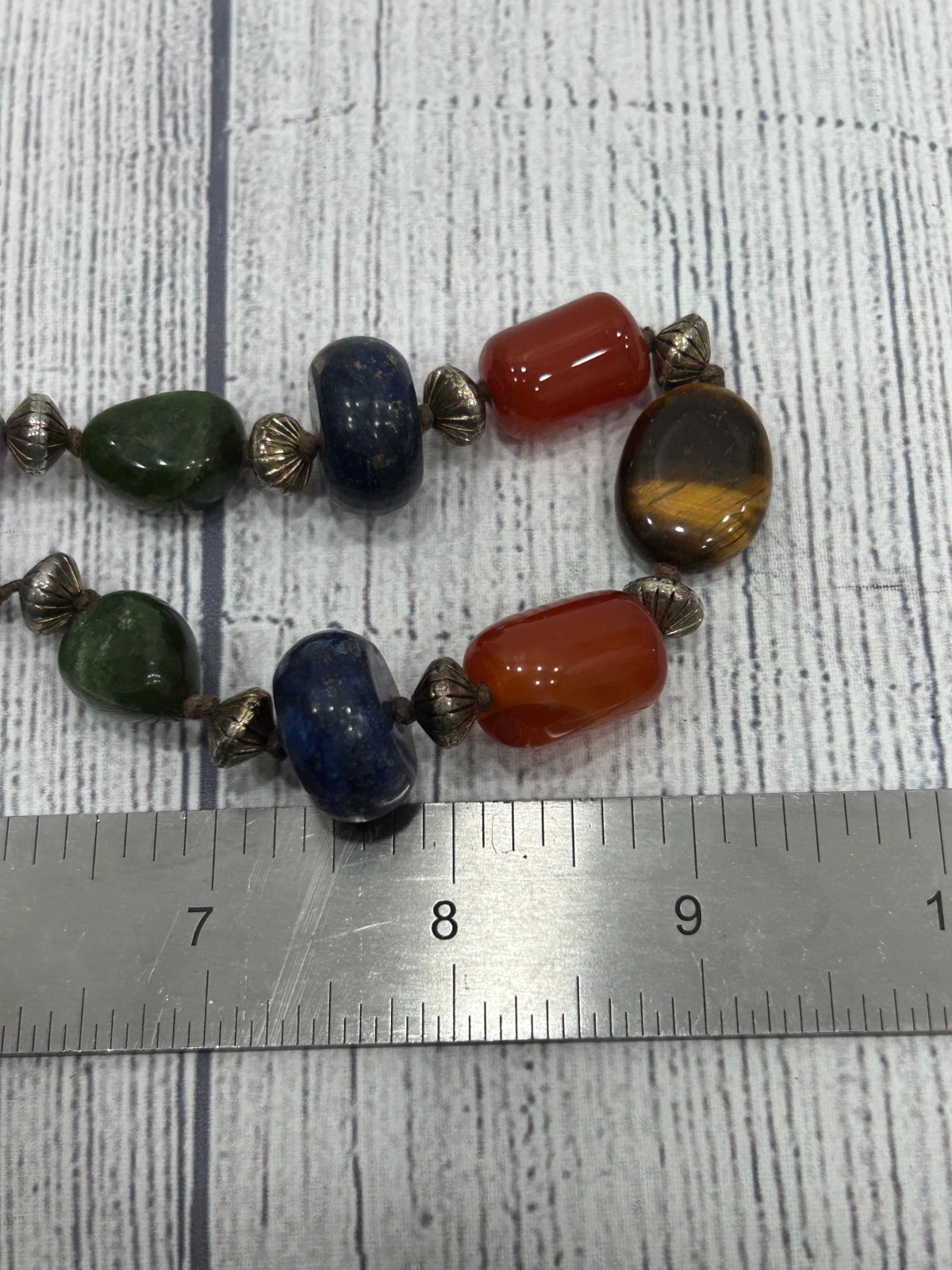 Artisan Multi-Gemstone Necklace Amethyst Lapis Tiger’s Eye Carnelian Jade 18″