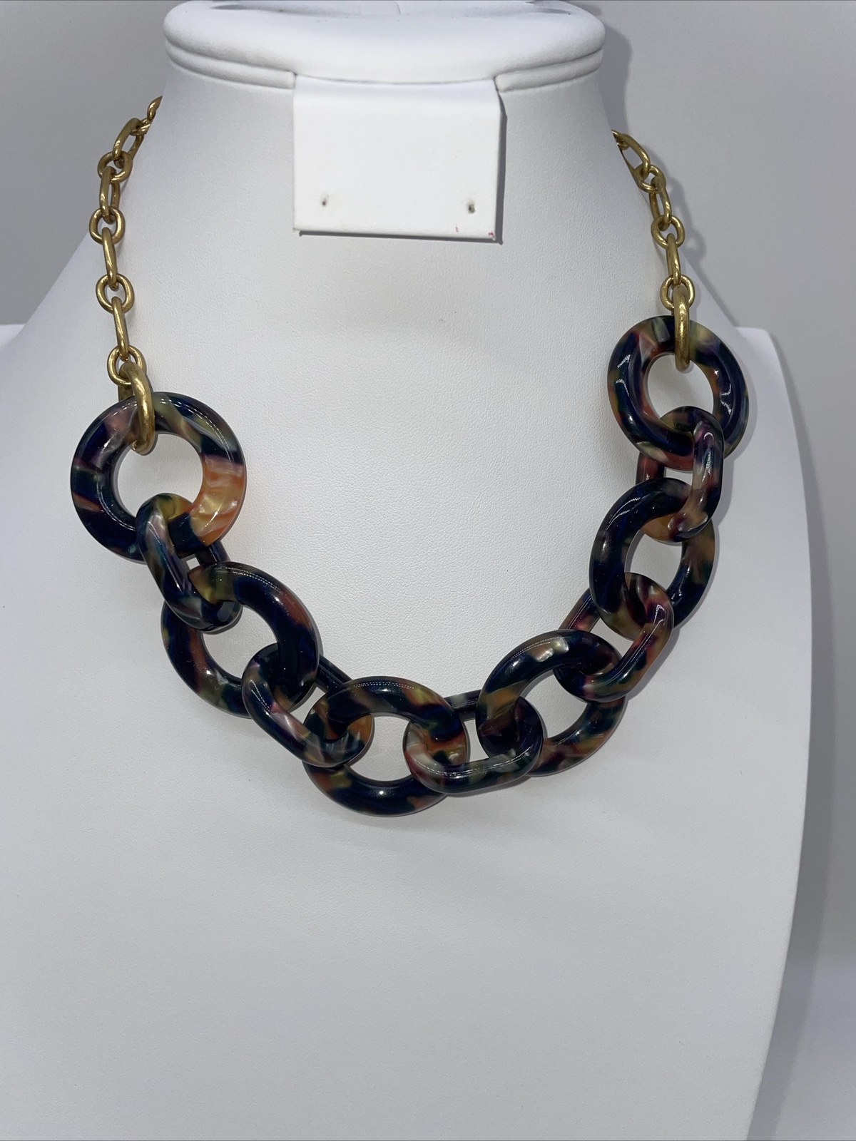 J Crew Necklace Chain Link Chunky Pearlized Tortoise Shell Acrylic Jewelry 20”
