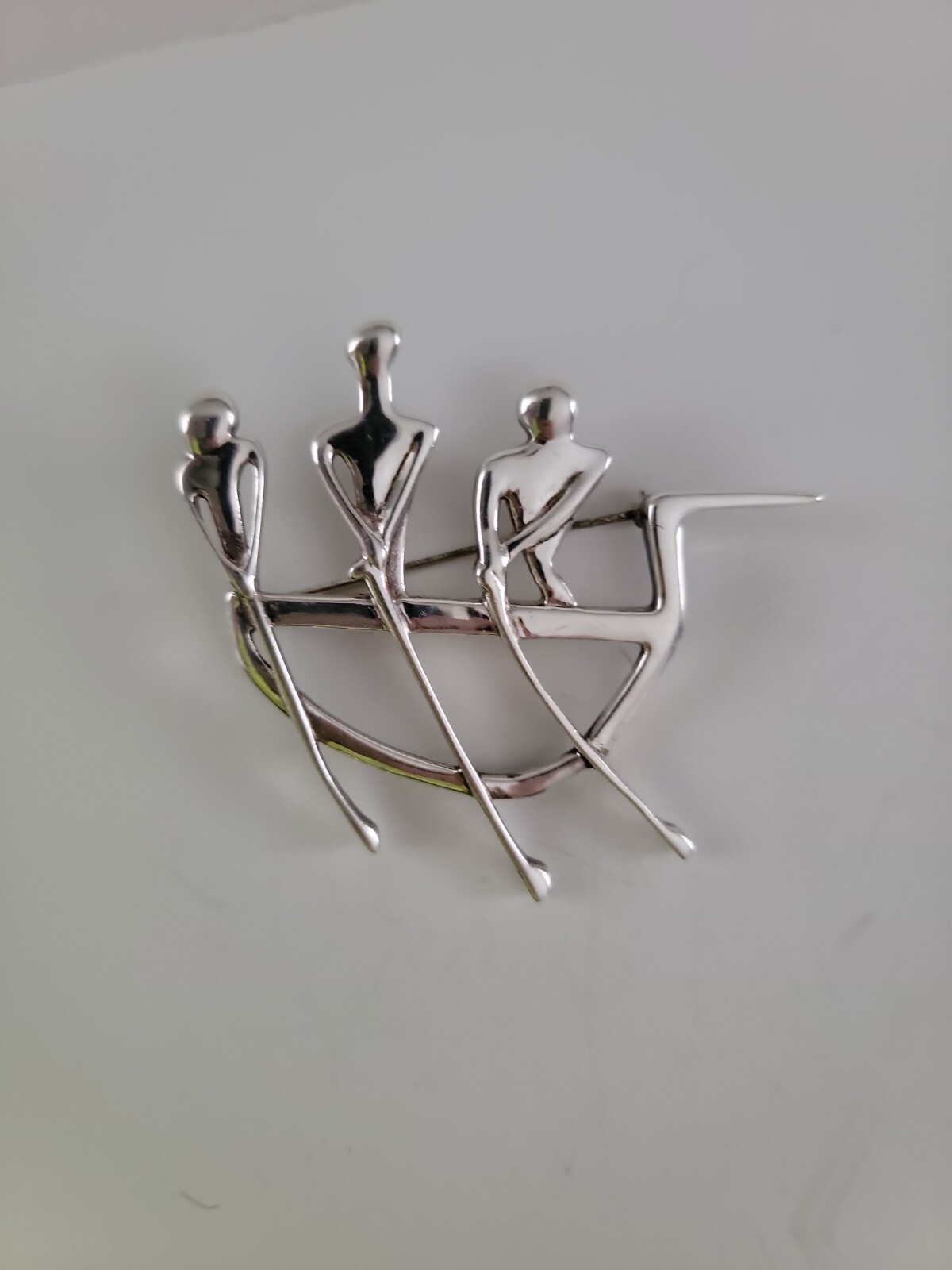 Modernist Sterling 925 Dragon Boat 3 Person Team Pin by CVM