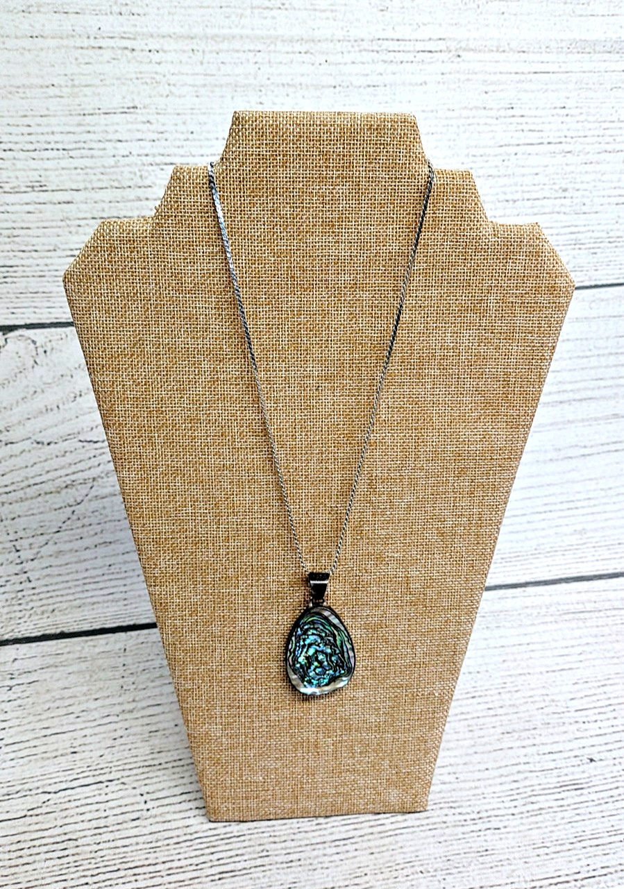 Vintage Sterling Silver Abalone Shell Pendant Necklace .925