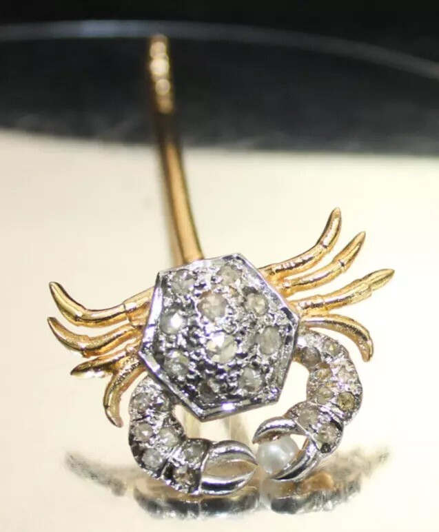 1.10ct Rose Cut Diamond 925 Silver Pearl Anniversary Wedding Crab Stick Pin