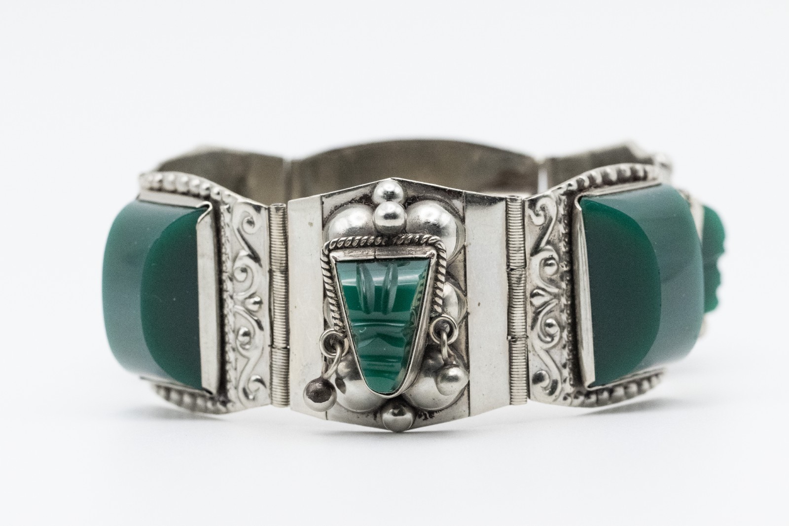 Vintage Sterling Silver Mexico Taxco Aztec Bracelet Mexico Repousse Cuff JPR