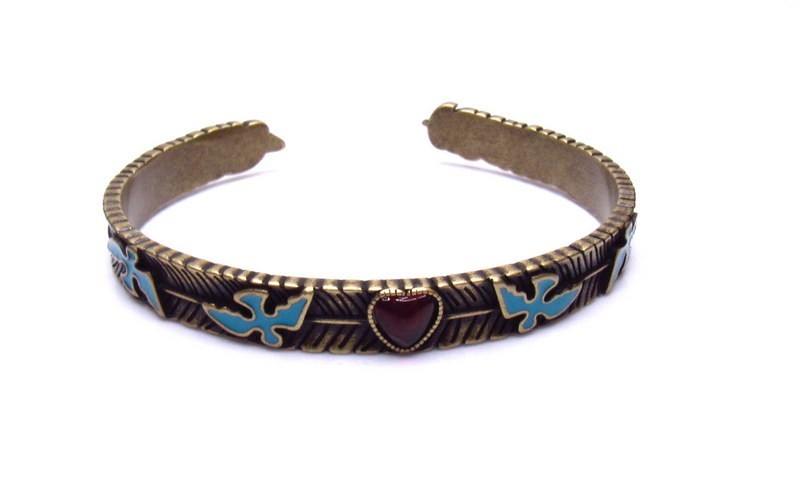 Garnet Silver Enamel Ring Bracelet SET Birds Hearts