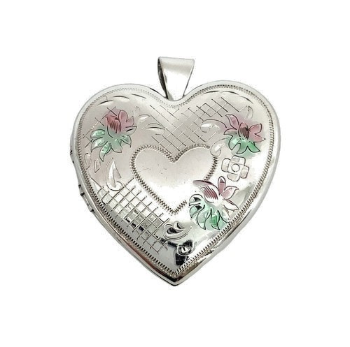 Vintage Sterling Silver Large Heart Rare 4 Photo Locket Chain USA made See Video