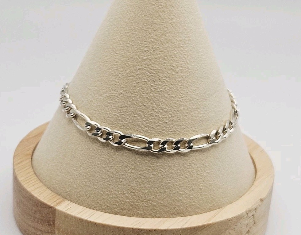 Milor Italy Sterling Silver 4mm Figaro Chain Bracelet 7.25″