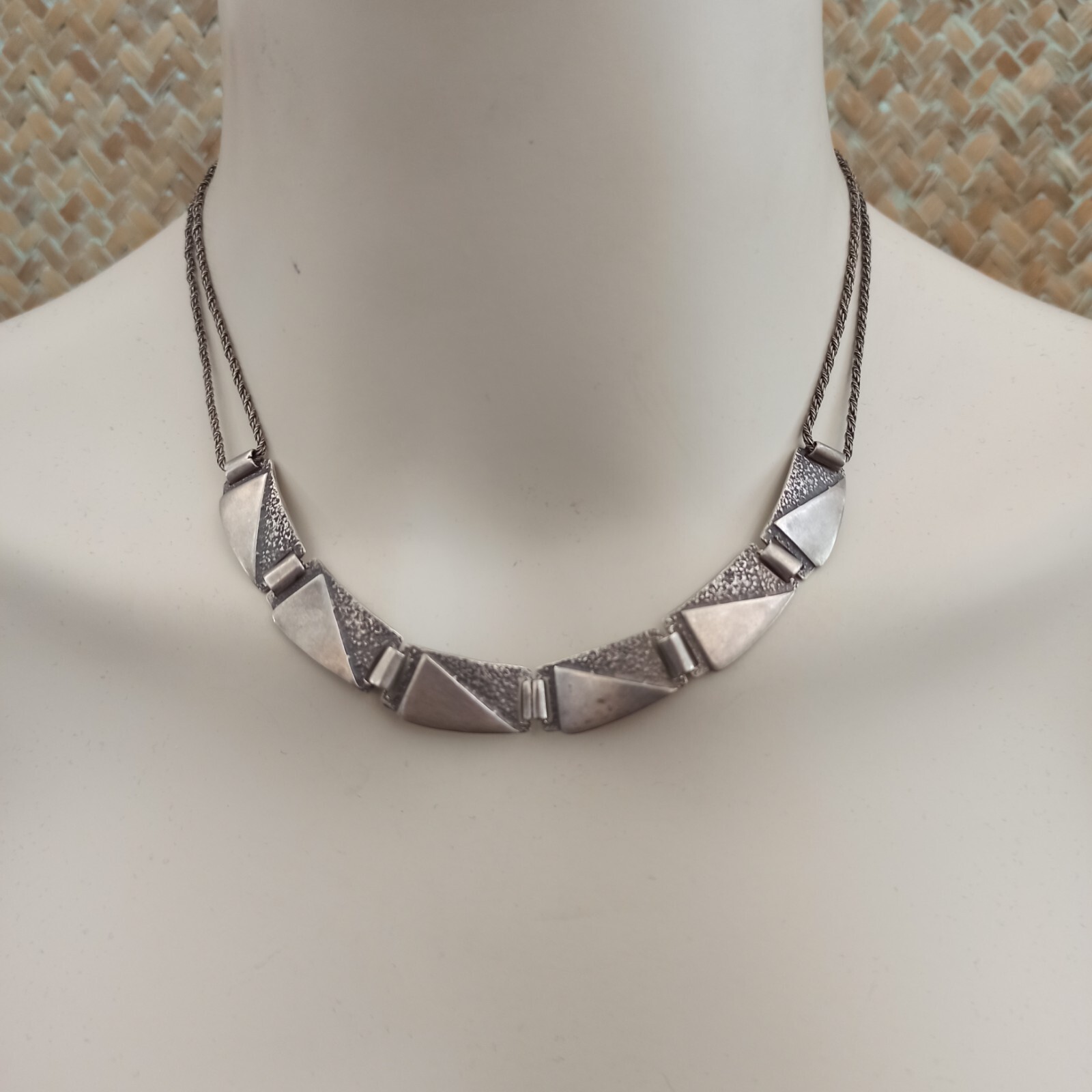 Vintage Silver Necklace Modernist Geometric Articulated Links Cleopatra Inspired