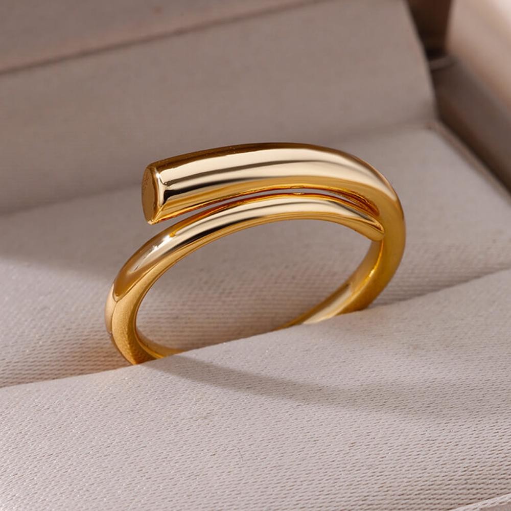 Vintage Geometric Flower Adjustable Ring Gold Plated 316l Stainless Steel Gift