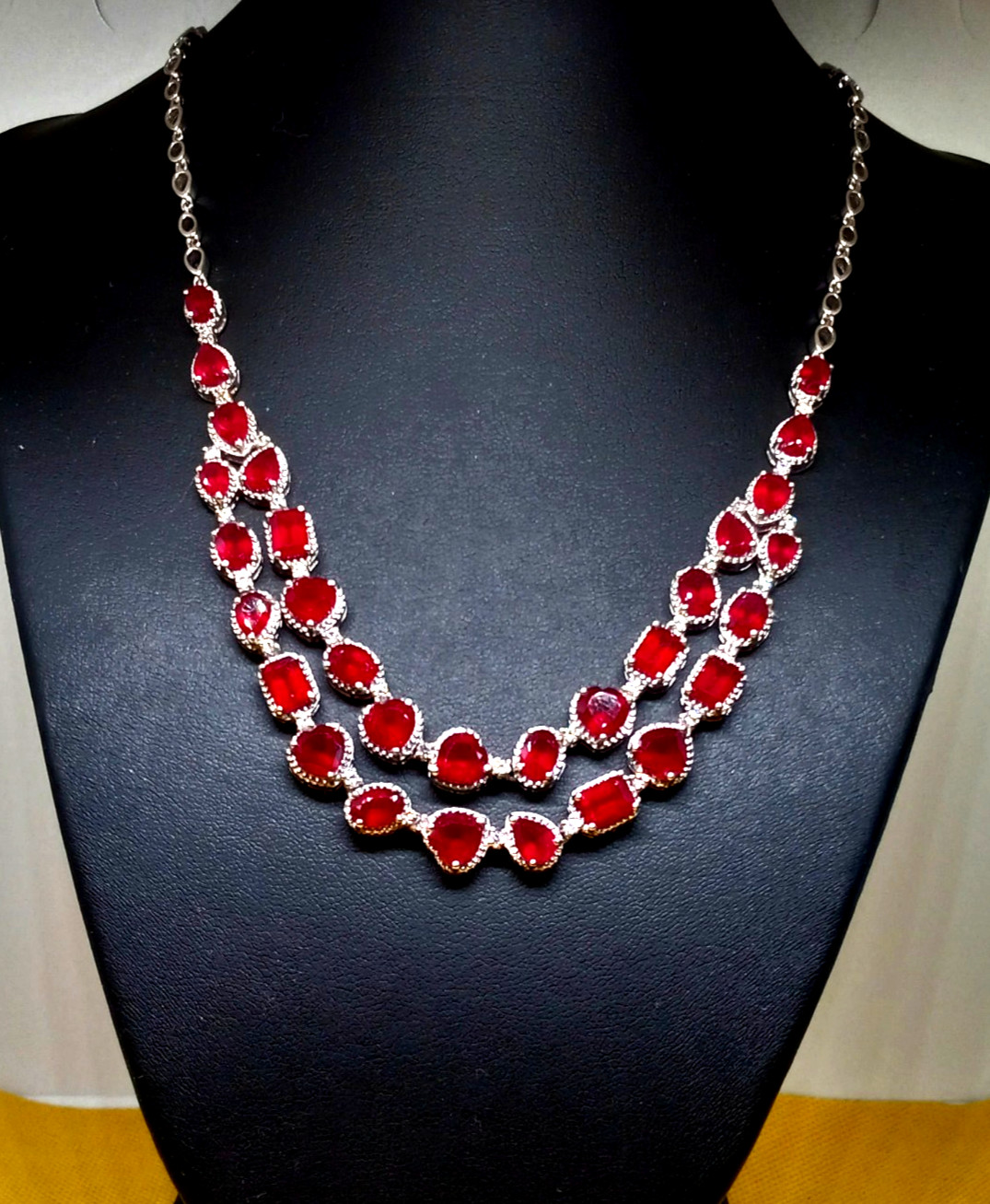 38.06 cts Niassa Ruby Cambodian Zircon Platinum / Silver Drape Necklace(18 in)