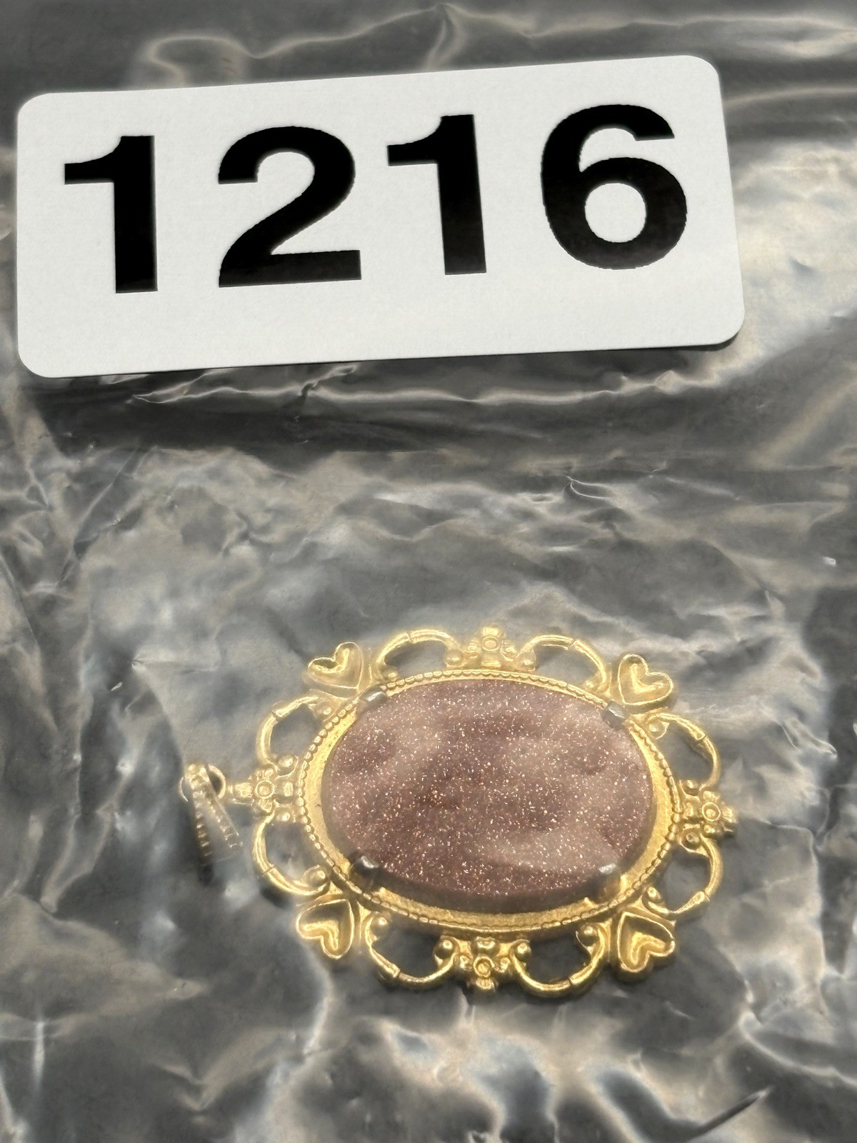 Vintage Gold Tone Goldstone Sunstone Filigree Frame Pendant Victorian Style