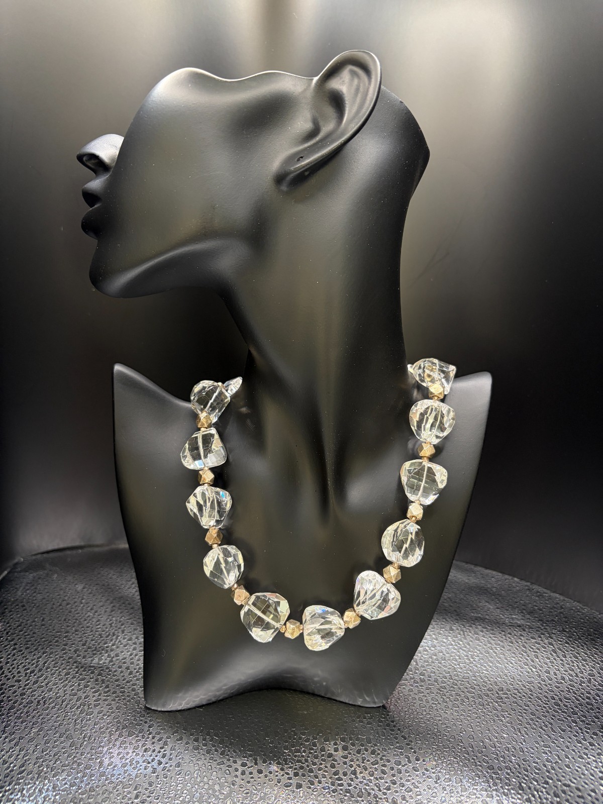 Massive Vintage 5.1oz Brutalist “Ice” Necklace – 14 Faceted 18mm Crystal Nuggets
