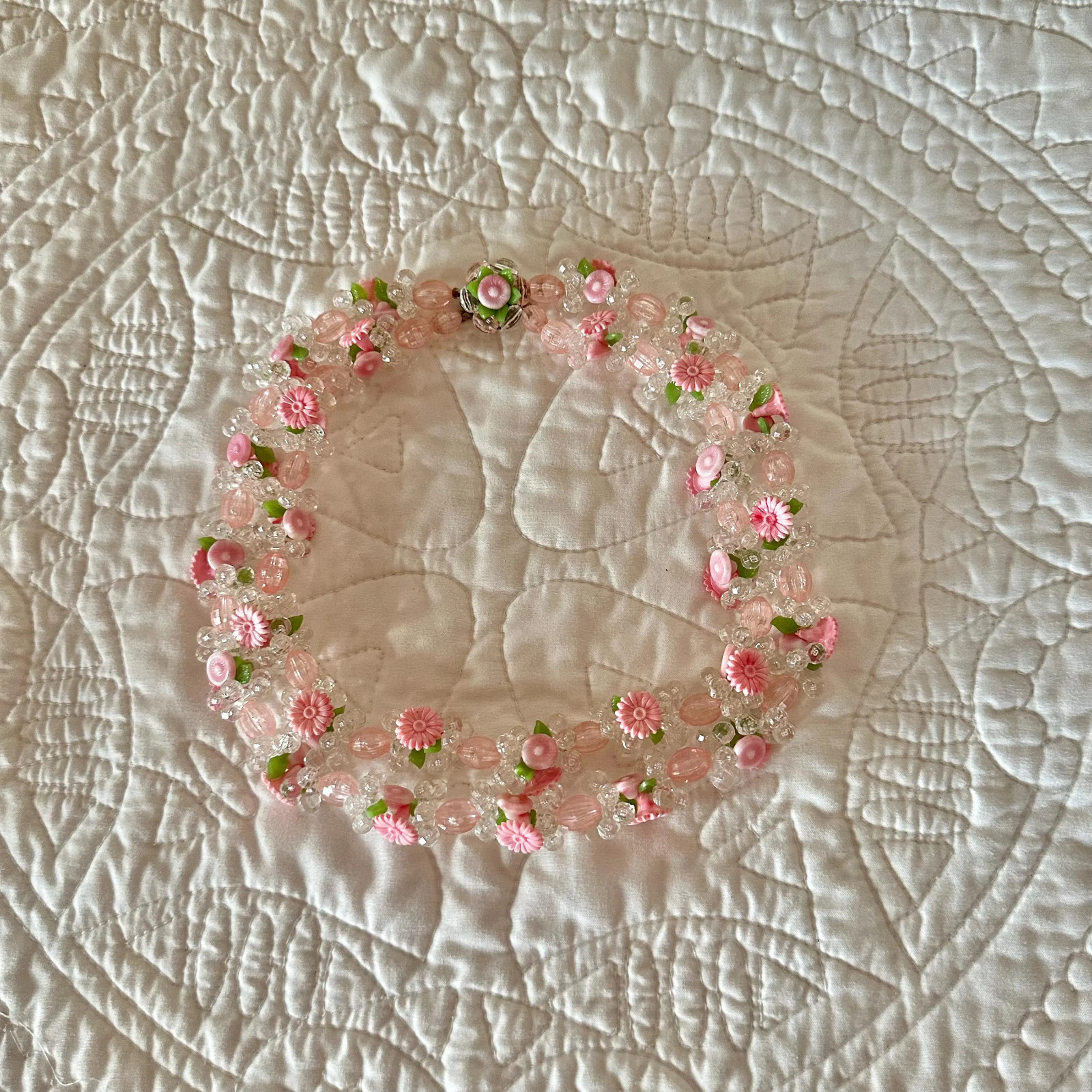 Vintage 1950s Chunky Cluster 2 Strand Pastel Pink West Germany Choker Necklace