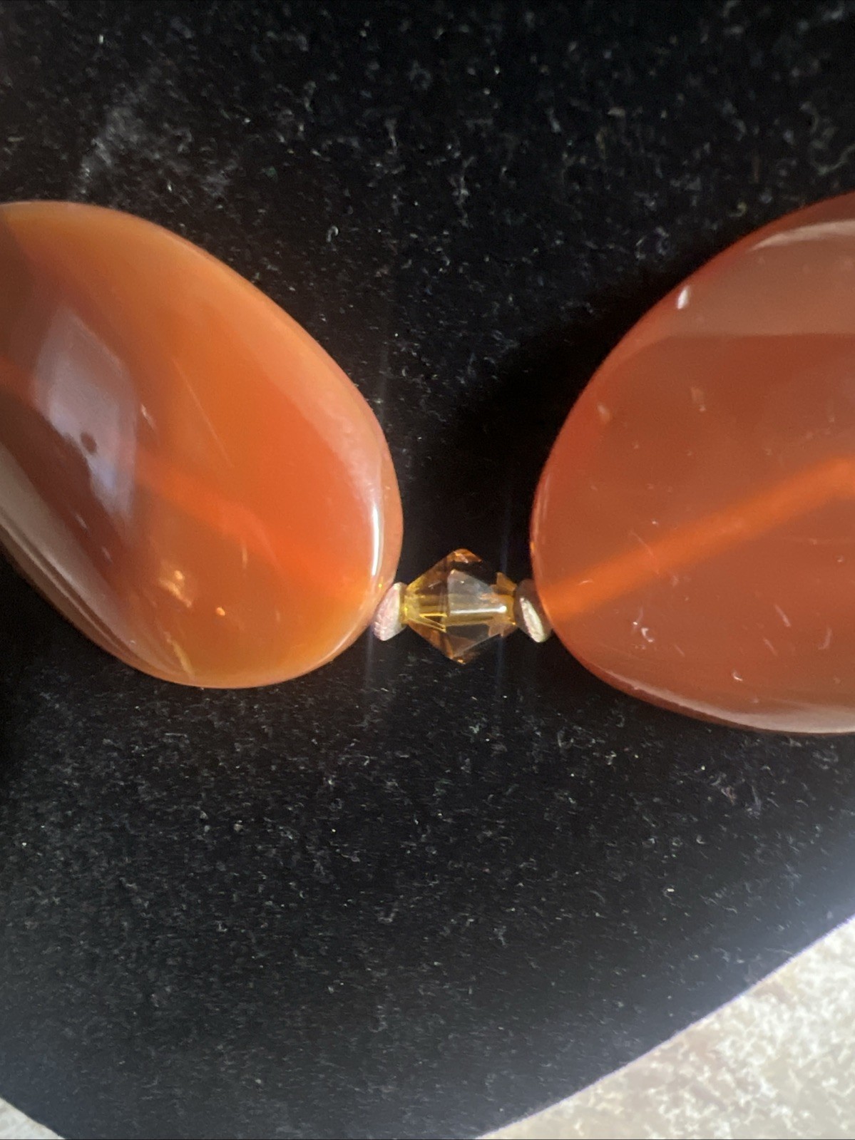 carnelian and crystal beaded necklace vintage 17″ long w/ 21/2″ extender