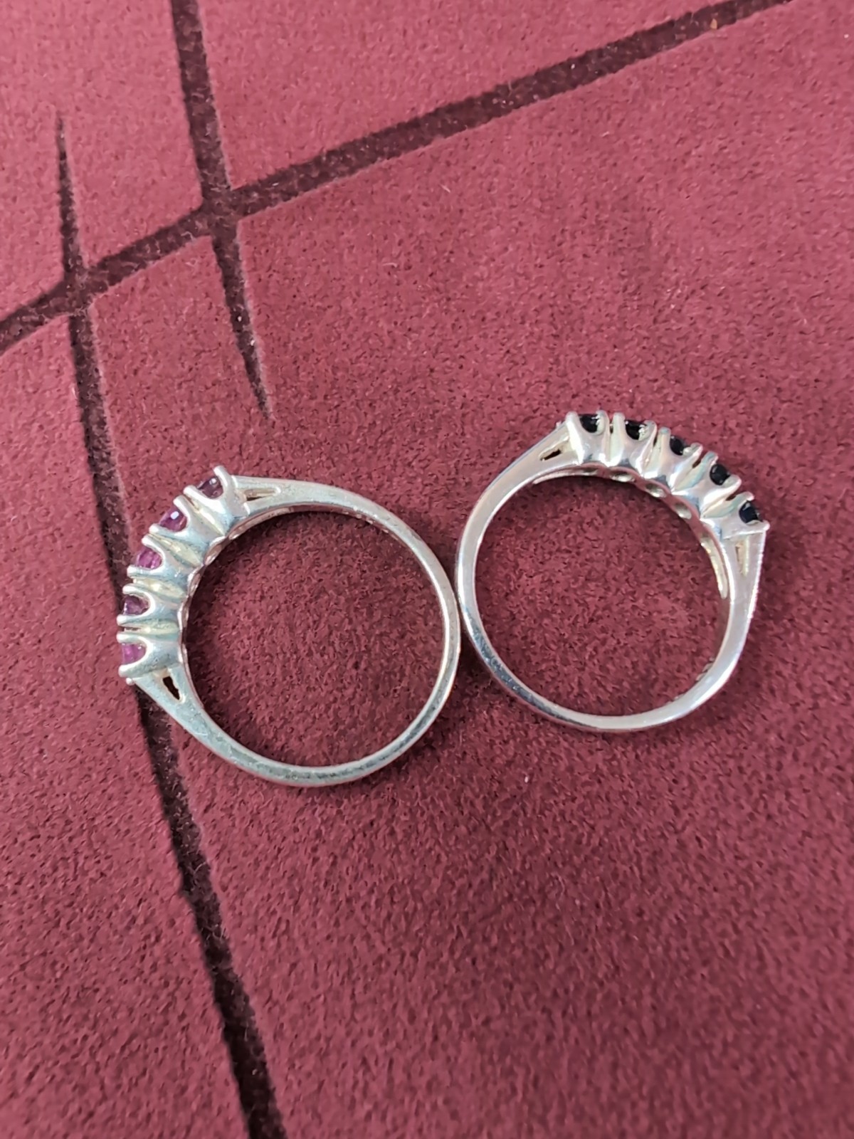 JED JOSEPH DEMARCO 925 Sterling Silver Ruby, Sapphire Gem 2 Stack Rings Size 8