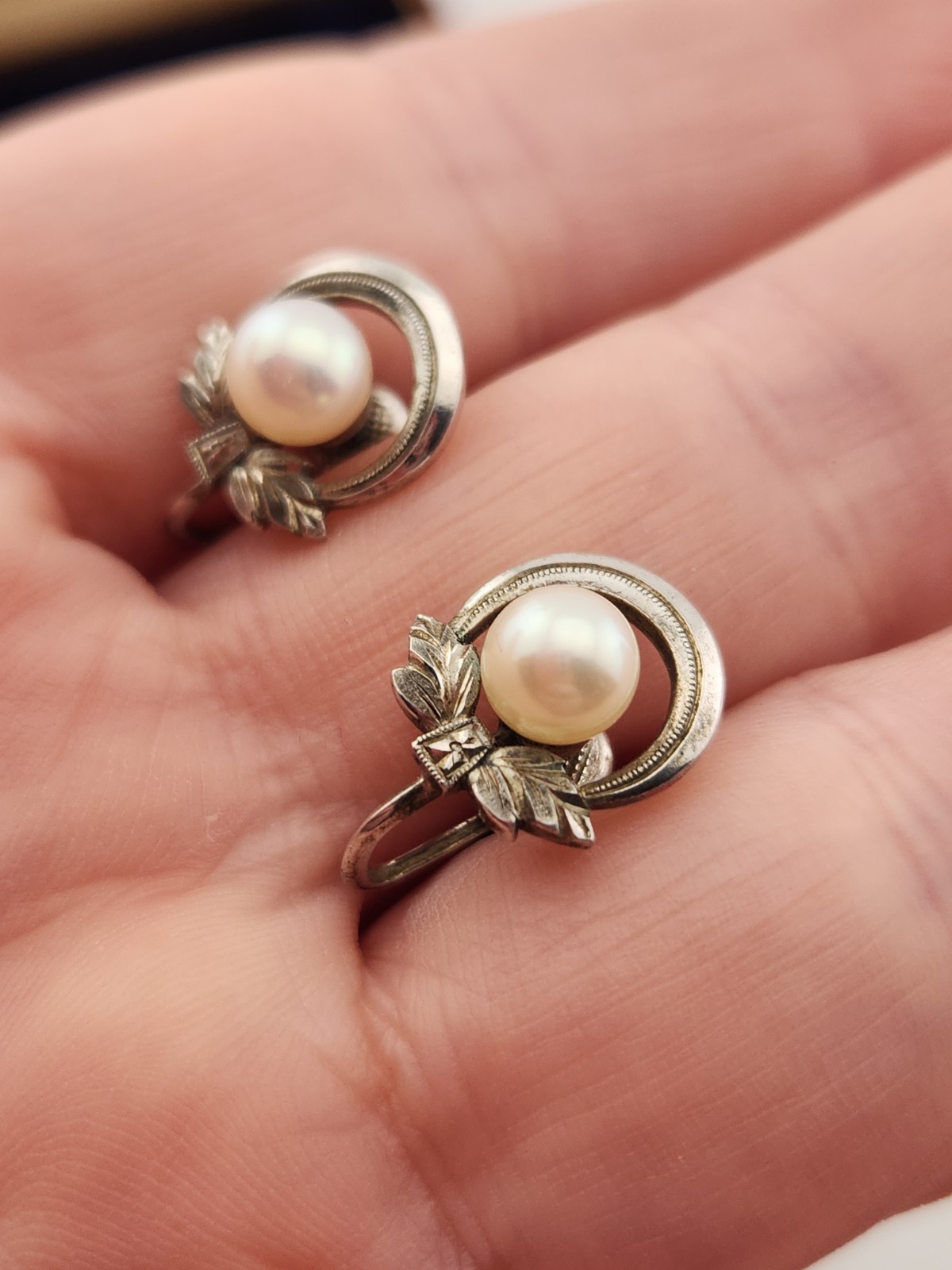 Vintage Mikimoto Pearl Earrings Sterling Silver M S Mark With Box Stunning Gift