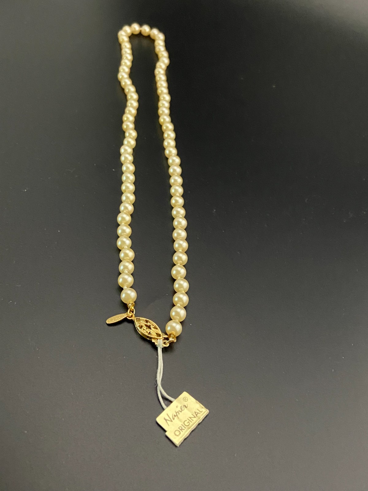 Vintage Signed Napier Gold Plated 20″ Necklace Fish hook clasp New w/tag