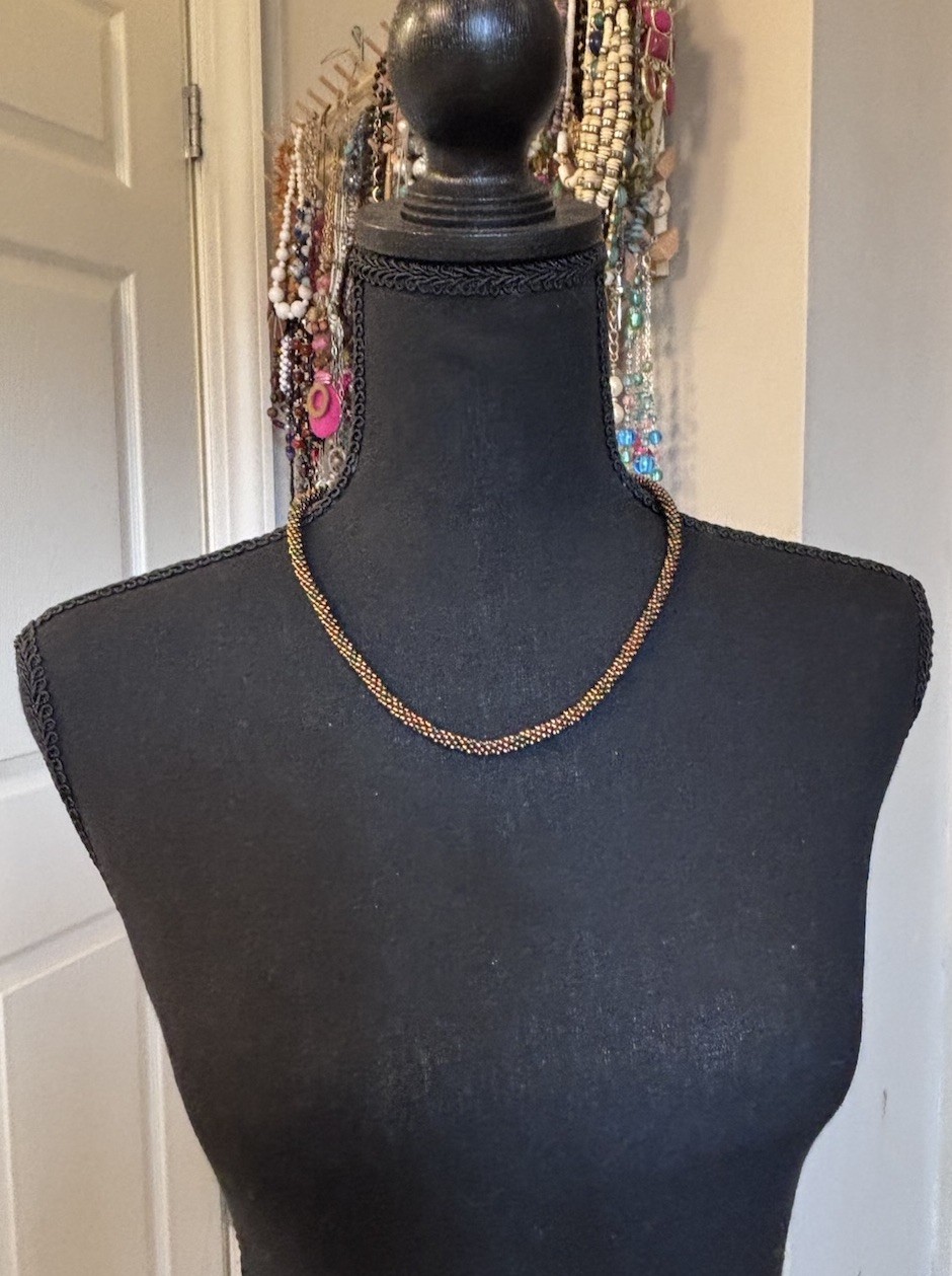 Vintage Handmade Seed Bead Necklace With A Gold-Toned Hook And Eye Clasp
