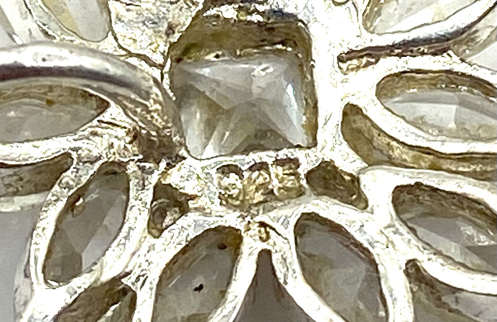 Vintage Sterling Silver CZ Flower Sparkling Pendant 1” Long