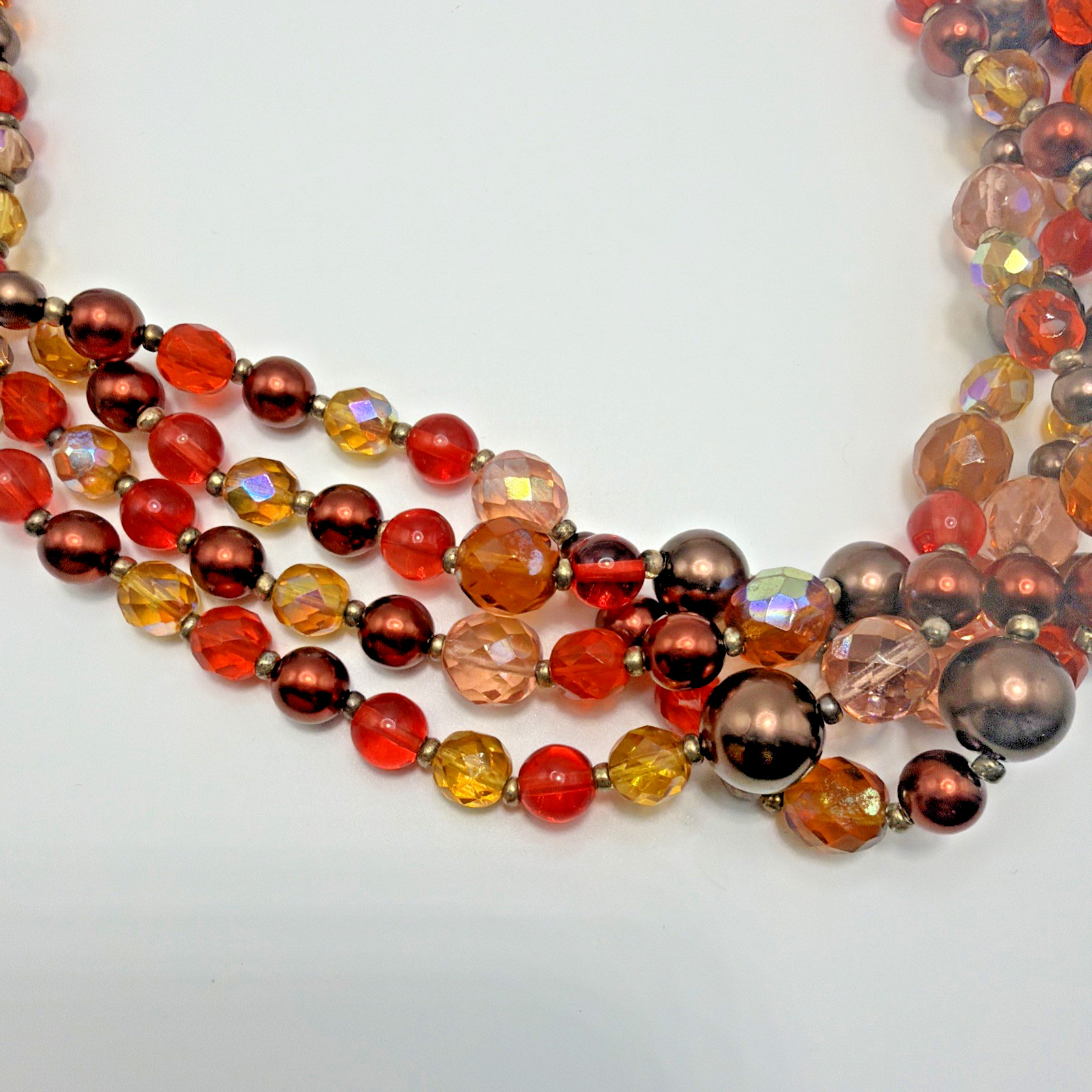 Joan Rivers Multi Strand Glass & Lucite Beaded Necklace Fall Colors Size 21”
