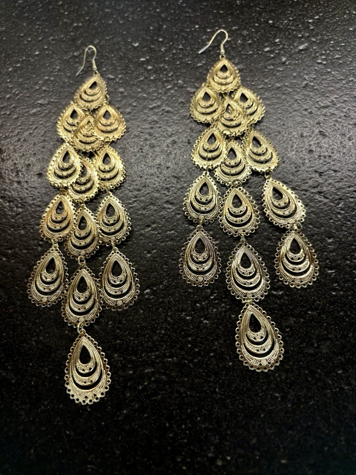 Fun Light Weight Gold Dangle Earrings. They Measure Approximately 7 1/2” Long