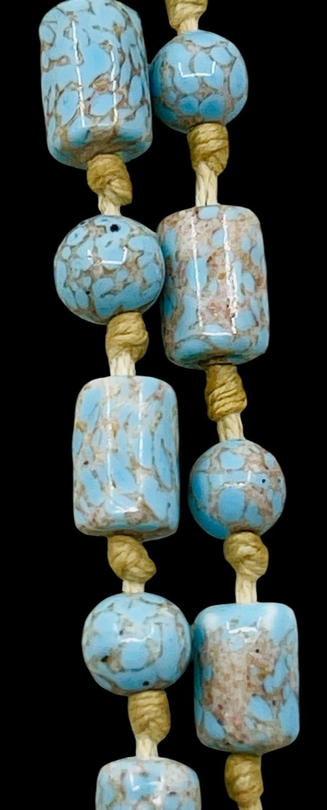 Long Antique Art Deco Circa 1920’s Robin’s Egg Blue Flapper Bead Necklace 60” L