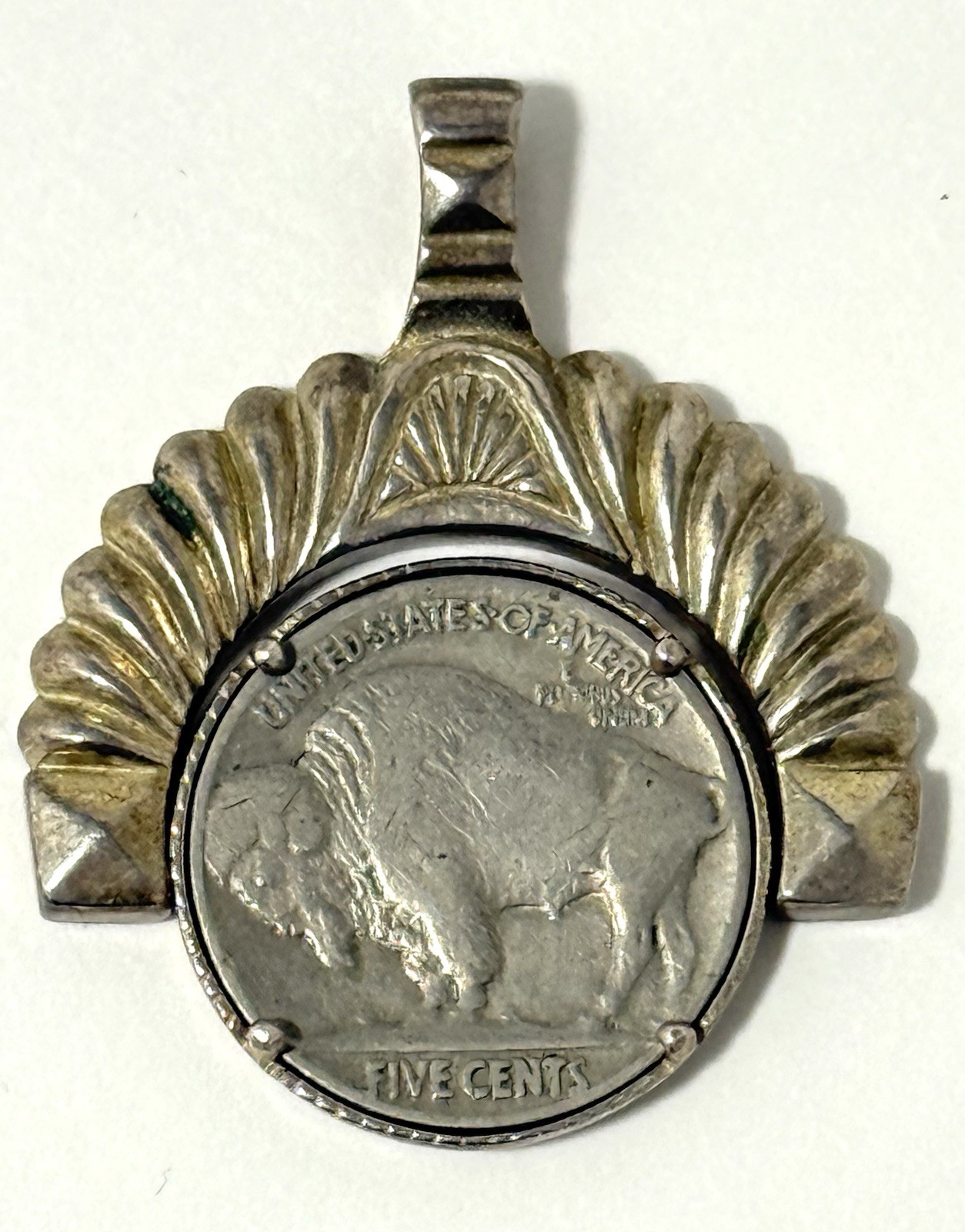 Vintage 925 Sterling Silver Pendant with 1937 Buffalo Nickel Reversible Coin