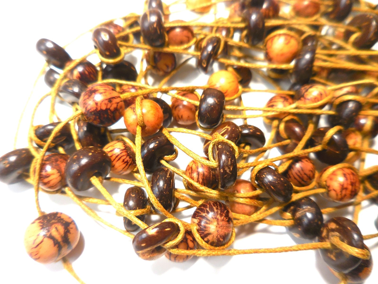 2 Necklaces BOHO style Birch Wood Beads Multi Strand Vintage Wooden Jewelry