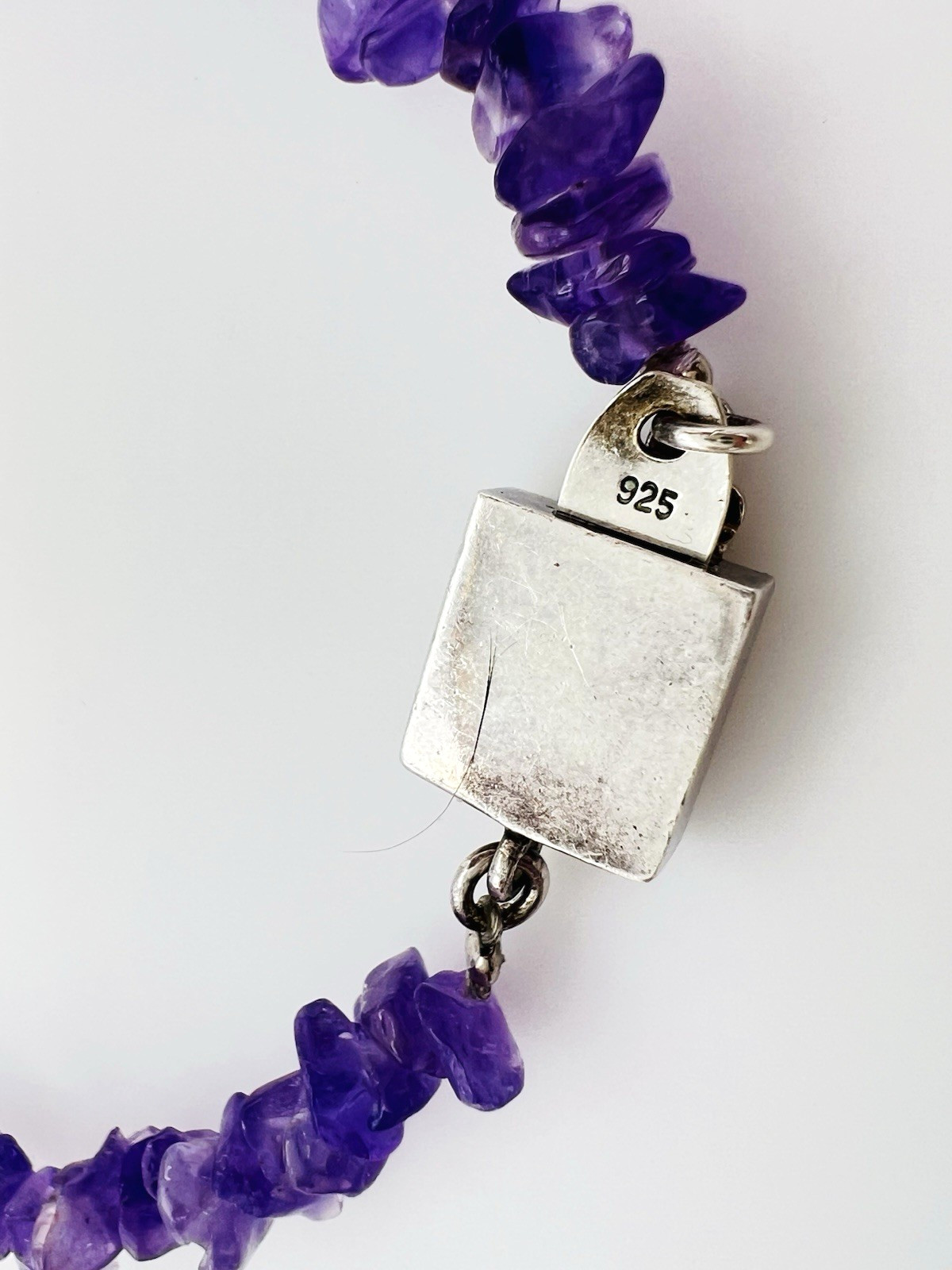 Vintage Sterling Silver Purple Amethyst Chip Friends Bracelet 7.25 in