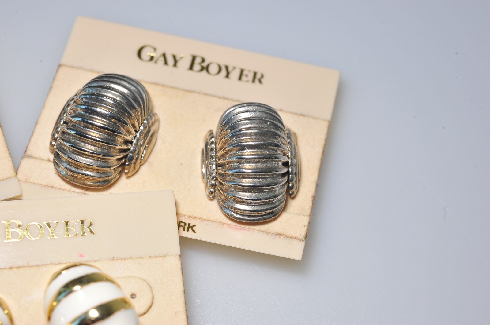 Vtg Gold silver Tone Gay Boyer Clip On Earrings retro style not signed BB18