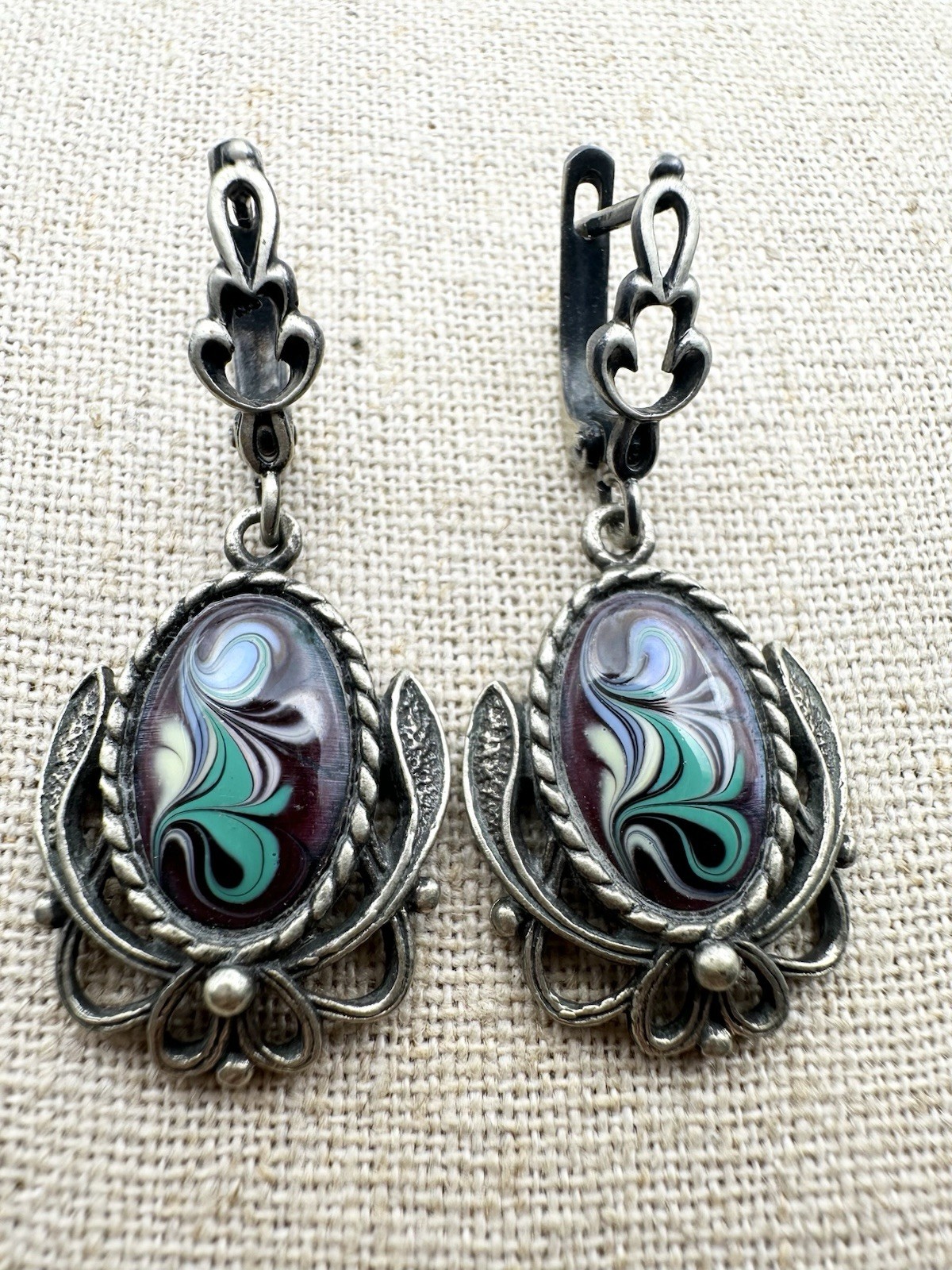 Vintage Soviet USSR Enamel Floral Earrings