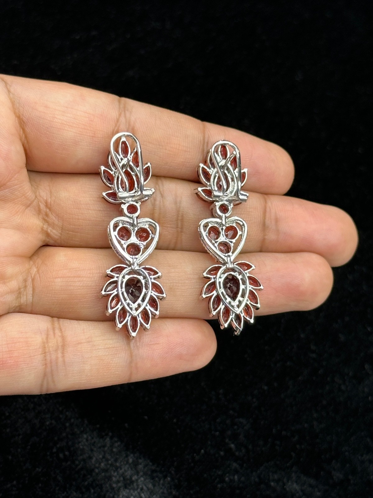 Beautiful Victorian Handmade Faceted Garnet Earrings, 925 Sterling Silver