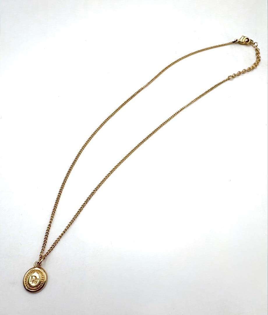 Christian Dior Circle Logo Gold Pendant Necklace 45cm Vintage