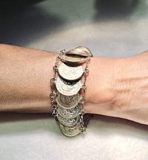 Vintage Mexican Cinco Centavos Coins 1950s 1960s Chain Link Bracelet 7¾” Length