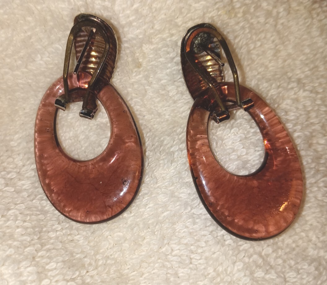 Vintage Purple Lucite Doorknocker 80s Retro Style Pierced Earrings