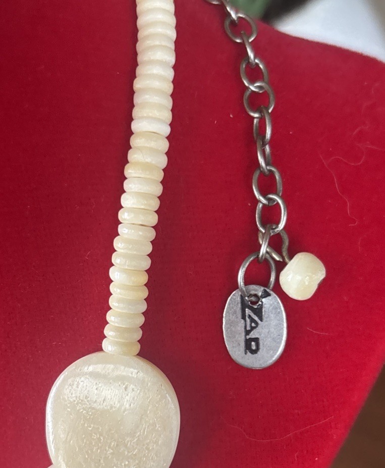 Vintage Signed ZAD Boho Bovine Bone Disc Necklace Up To 25”