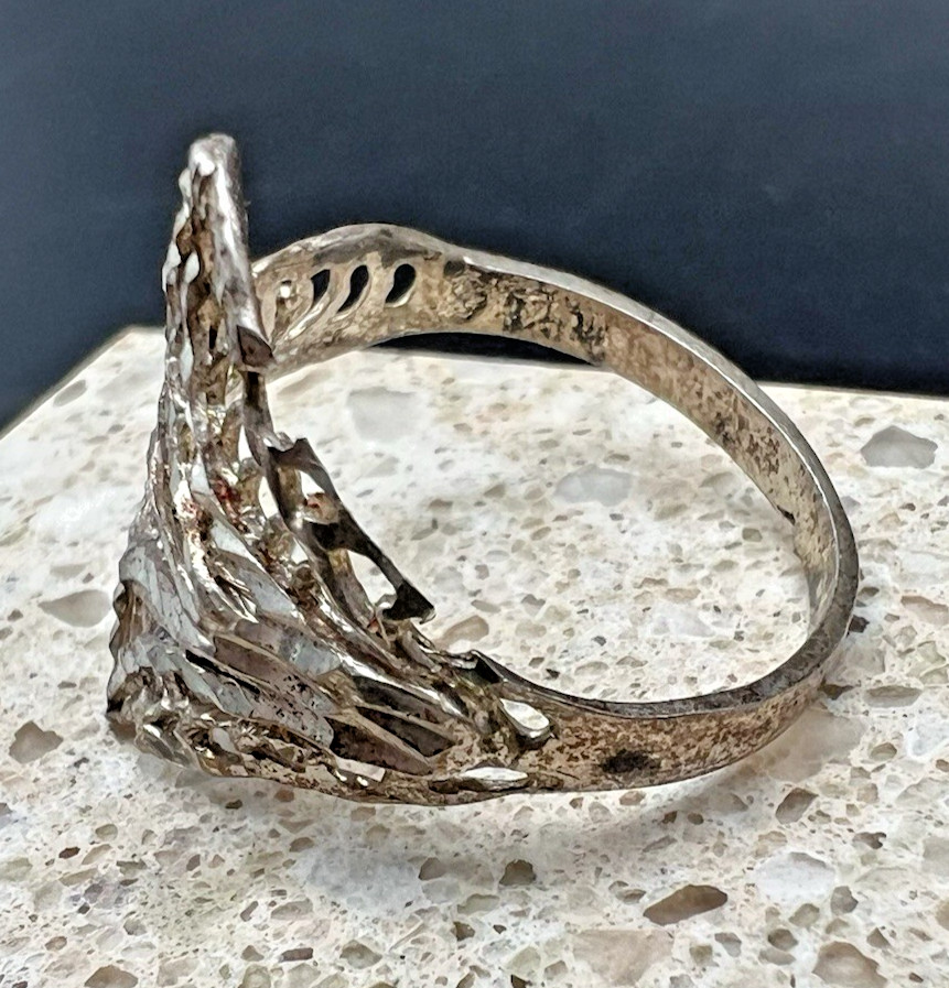 Vtg Sterling Silver Guardian Cutout Filigree Modernist Statement Ring – sz 11.5